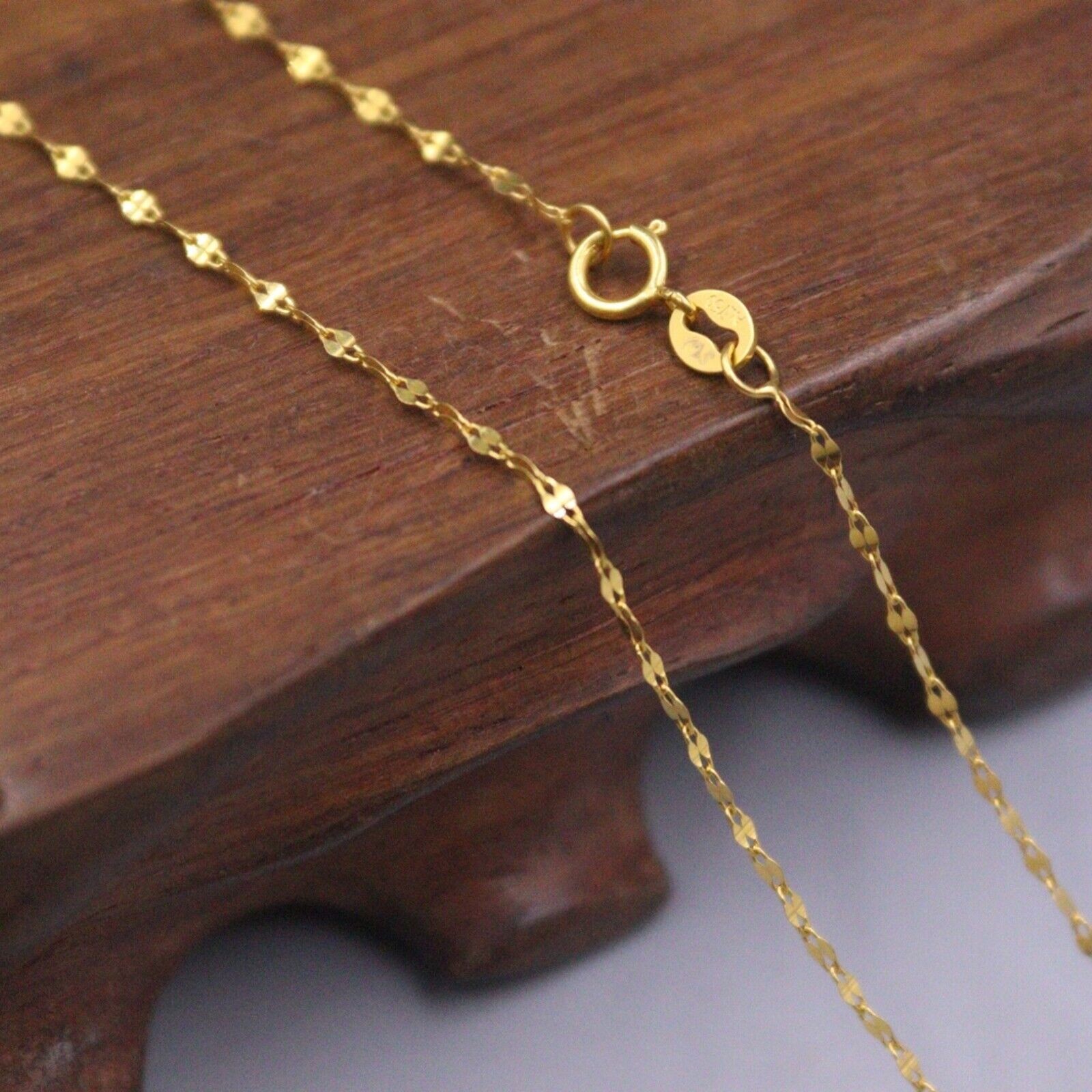 Pure Au750 18K Yellow Gold Necklace Women Lip Link Chain 16inch
