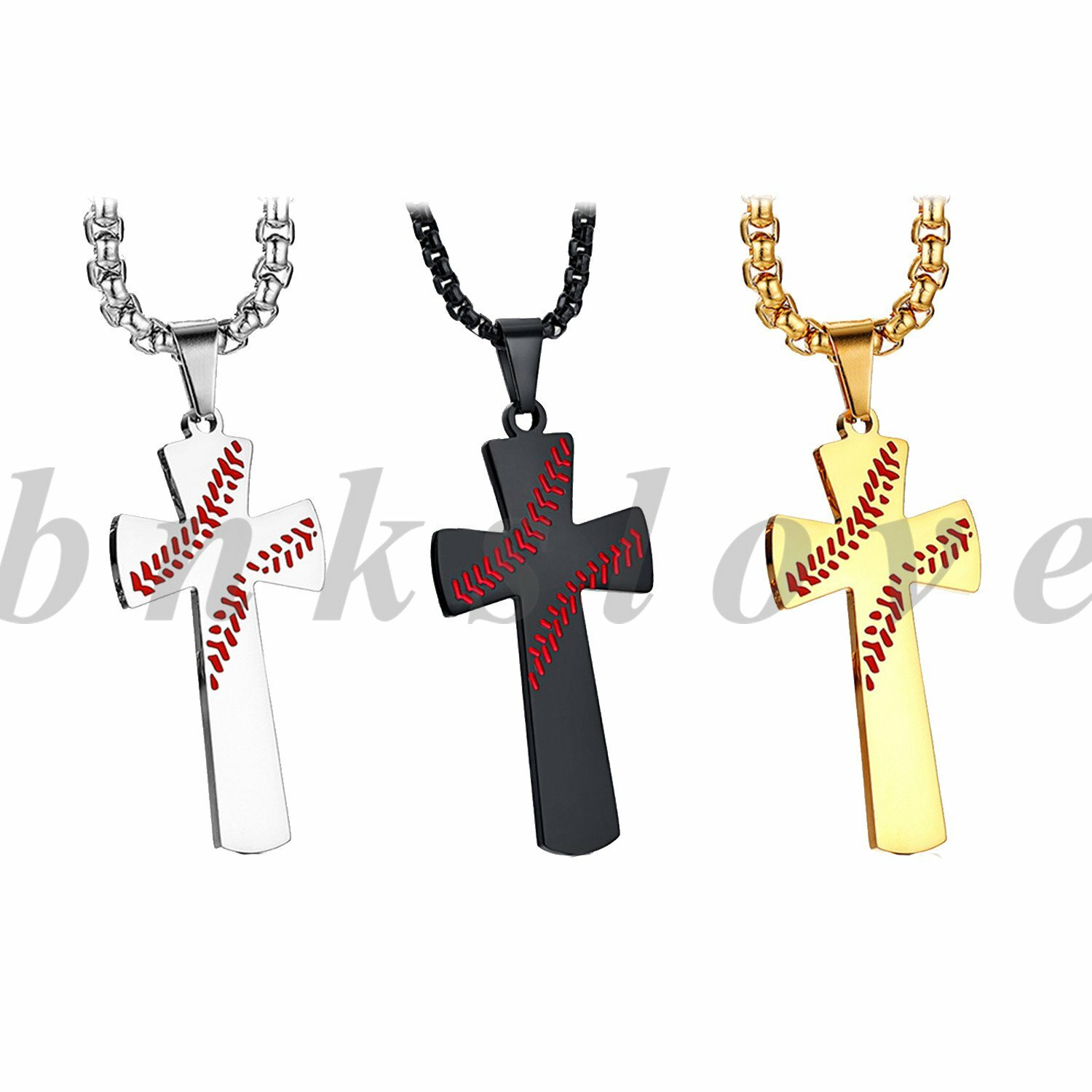 Mens Boys Stainless Steel Baseball Cross Pendant Necklace Bible Verse on Back
