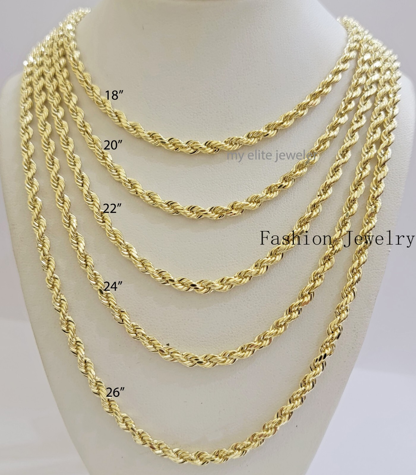 Real 14k Yellow Gold Rope chain necklace 2.5mm 3mm 4mm 5mm 18-26 Inch Men women.