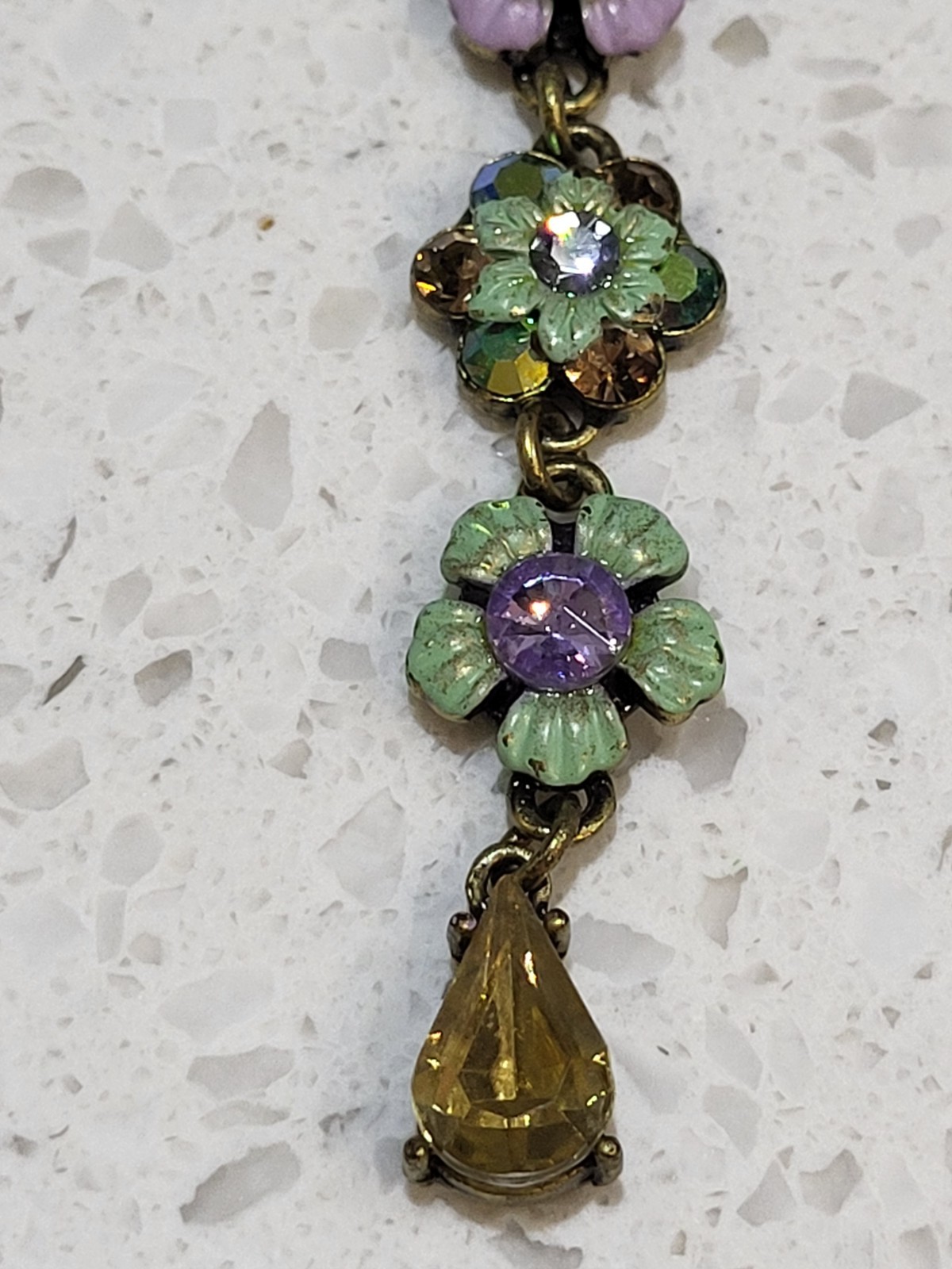 Vtg necklace, earring set Michael Morrison signed MX floral enamel with crystals
