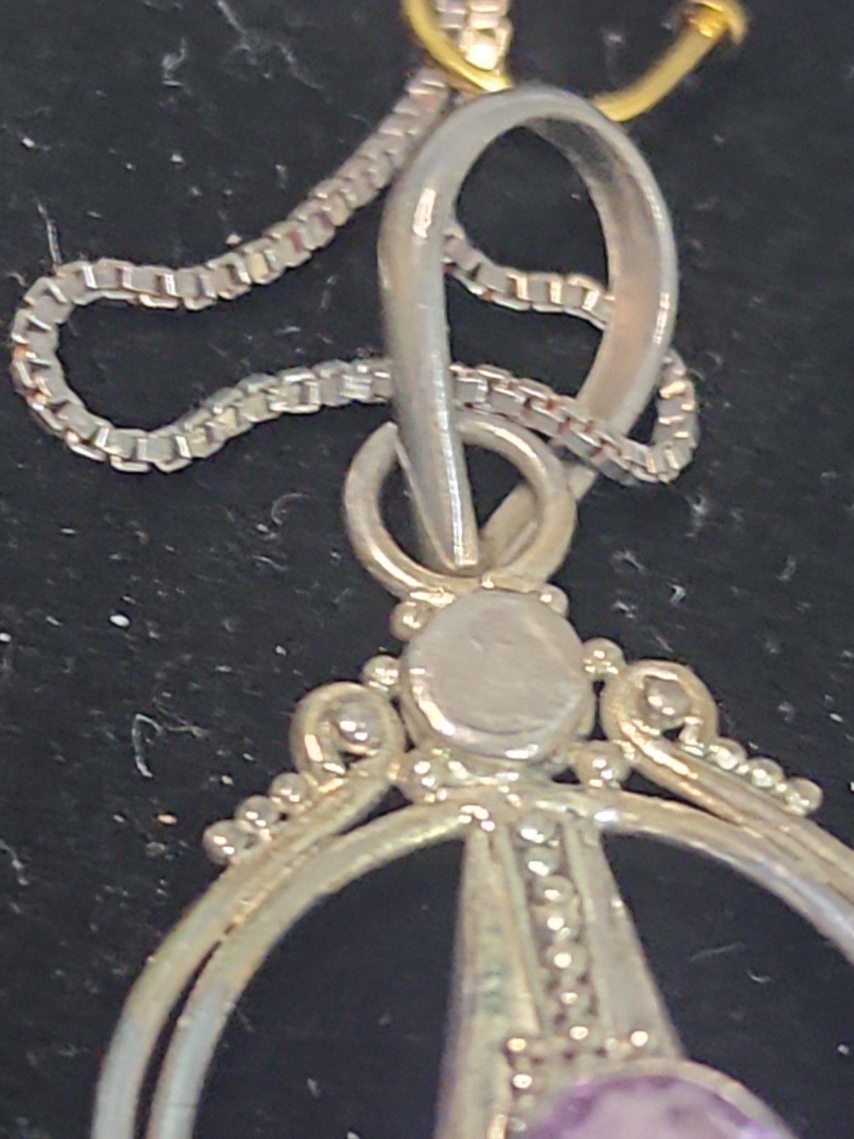 Sterling Silver Pendant 6.2g Fine Jewelry Opalite & Amethyst Stone 20″ Box Chn.
