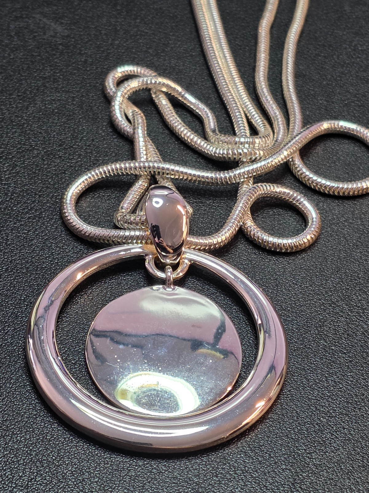 Joan Rivers Double Circle Silver Toned Disk Reversible Necklace 22 Inch