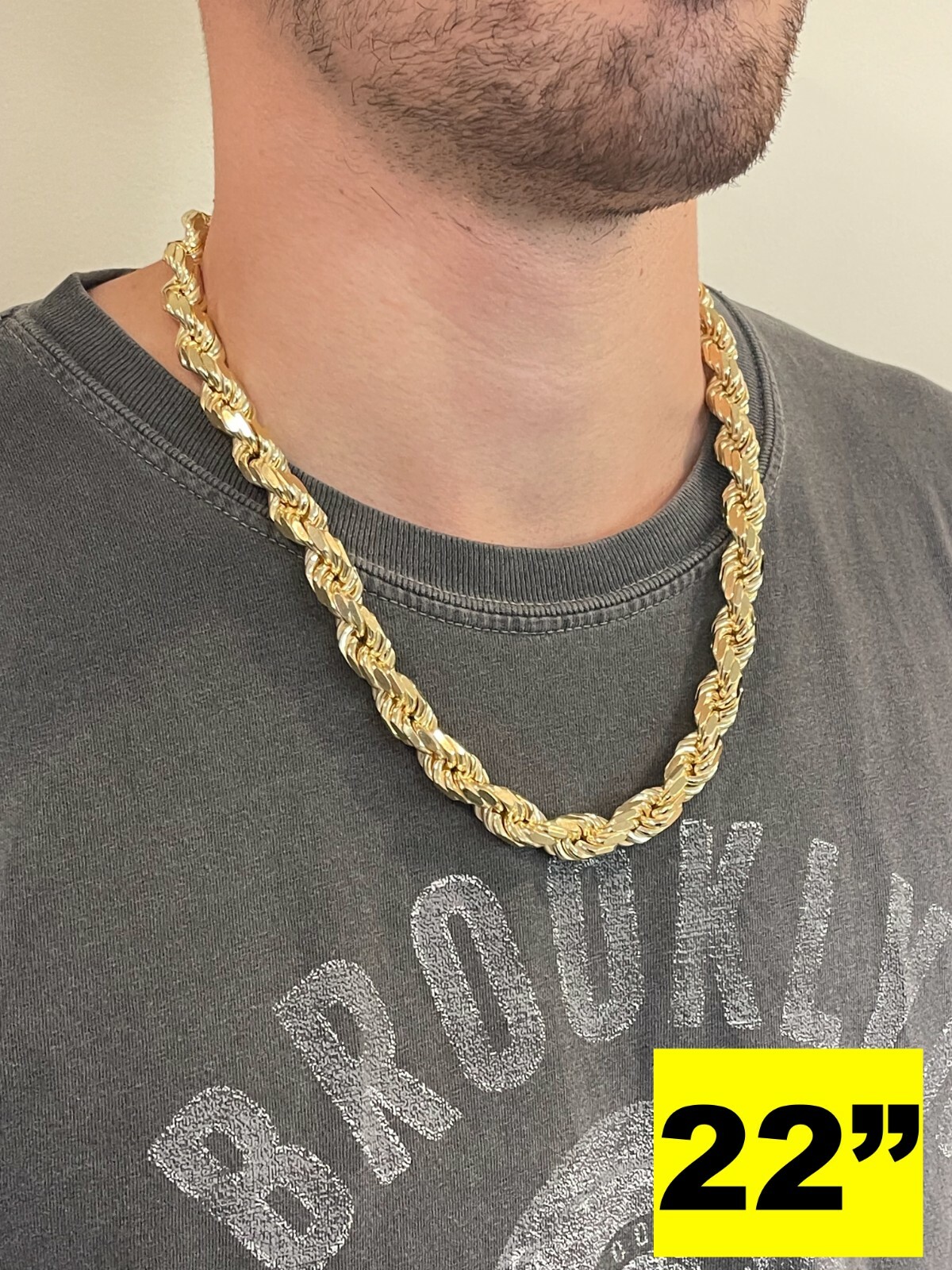 11mm Thick Mens Rope Chain 14k Gold Over Real Solid 925 Sterling Silver Necklace