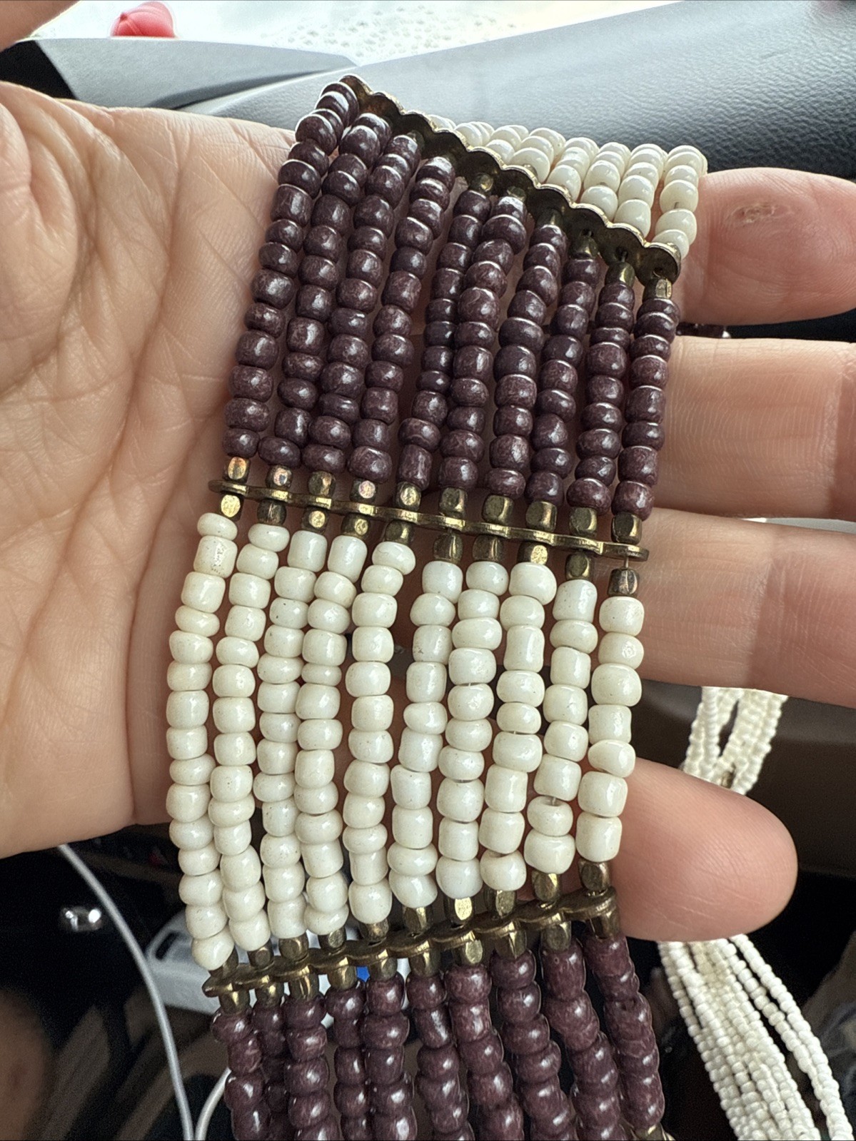 Vintage Boho Glass Beaded Bib Statement Collar Necklace 10 Strand 17”-20”