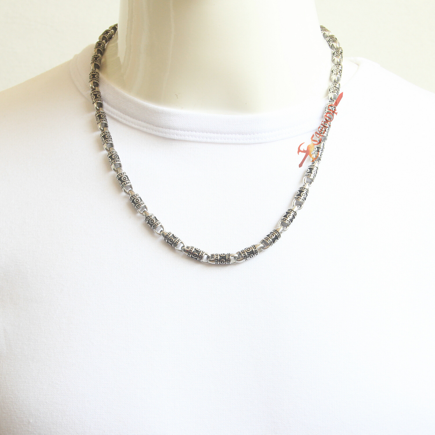 Retro Silver Stainless Steel Tibetan Tribal Totem Chain Necklace Men’s Women’s