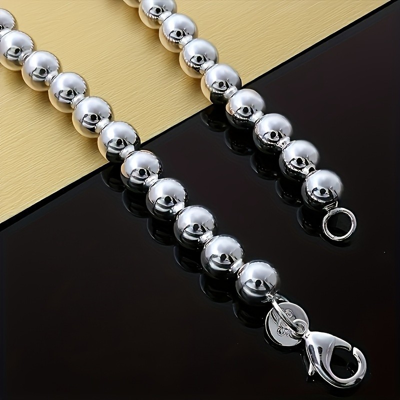 1Pcs Women’s 925 Sterling Silver 8mm Hollow Balls Beads 20″ Chain Necklace