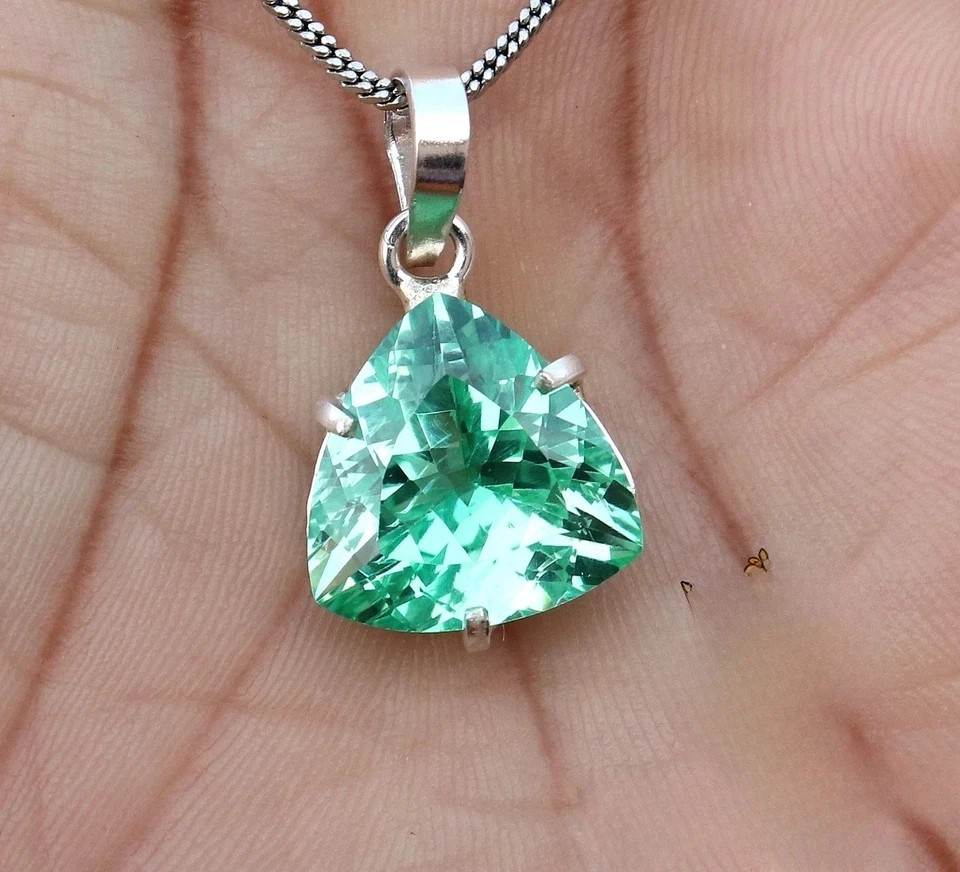Certified 20.30 CT Natural Green Sapphire Gemstone 925 Solid Silver Pendant