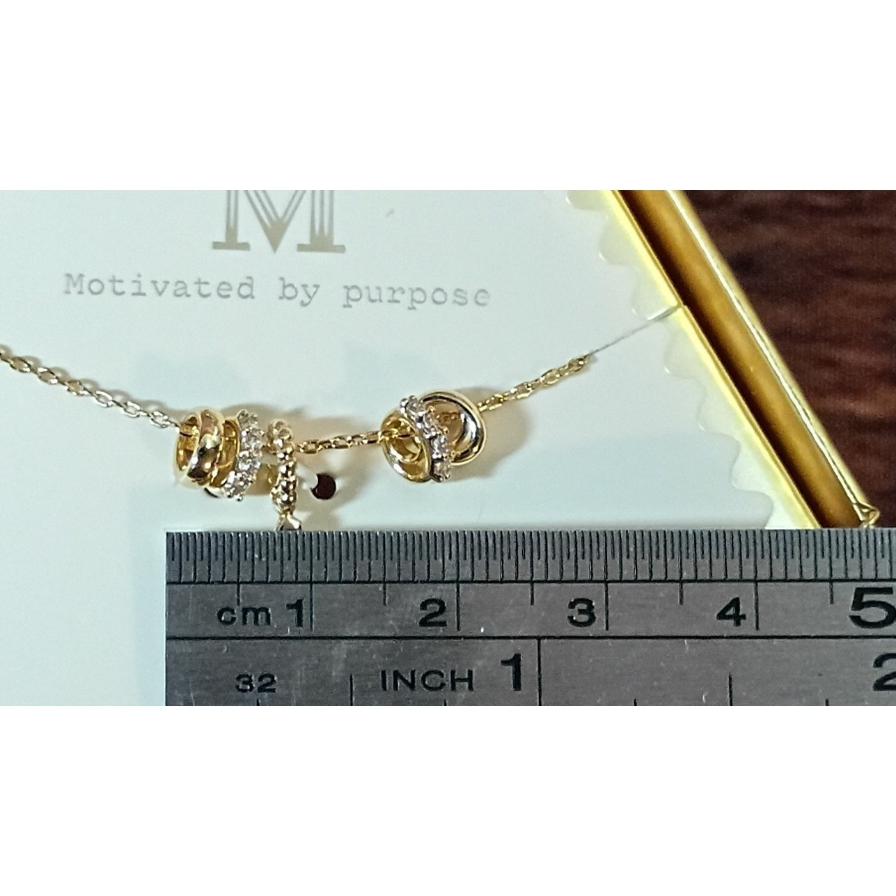 A New Day 14k Gold Dipped Initial M Necklace Cubic Zirconia 16-19 Inch NIB
