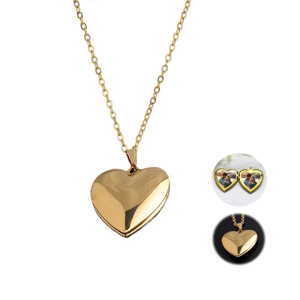 Gold Heart Locket Necklace for Women Adults with Picture Locket Pendant Photo…