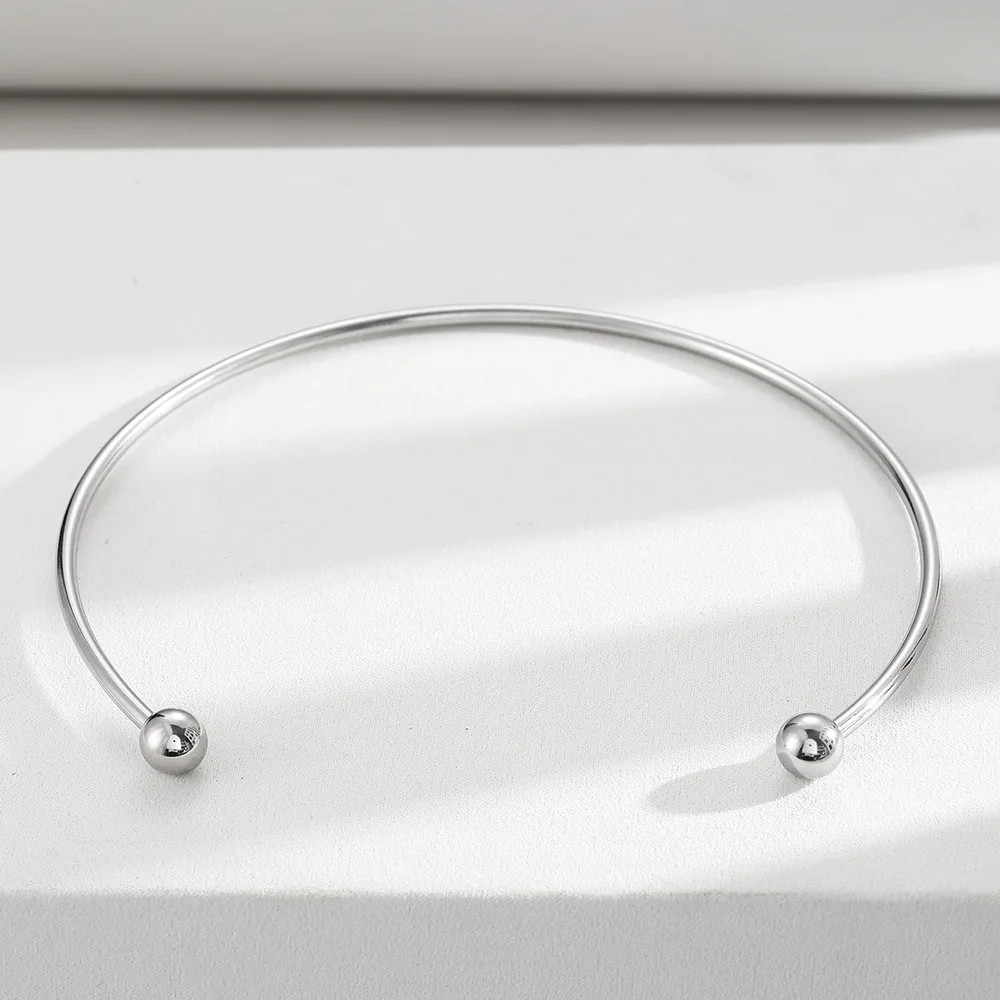 Women’s Stainless Steel Solid Ball Necklace Punk Silver Adjustable Jewelry