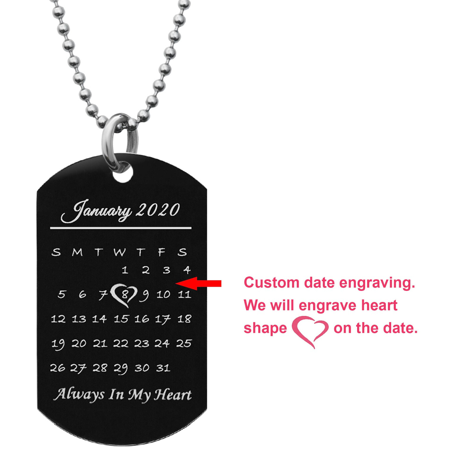 Personalized Full Color Photo Printing & Custom Calendar Date Dog Tag Necklace