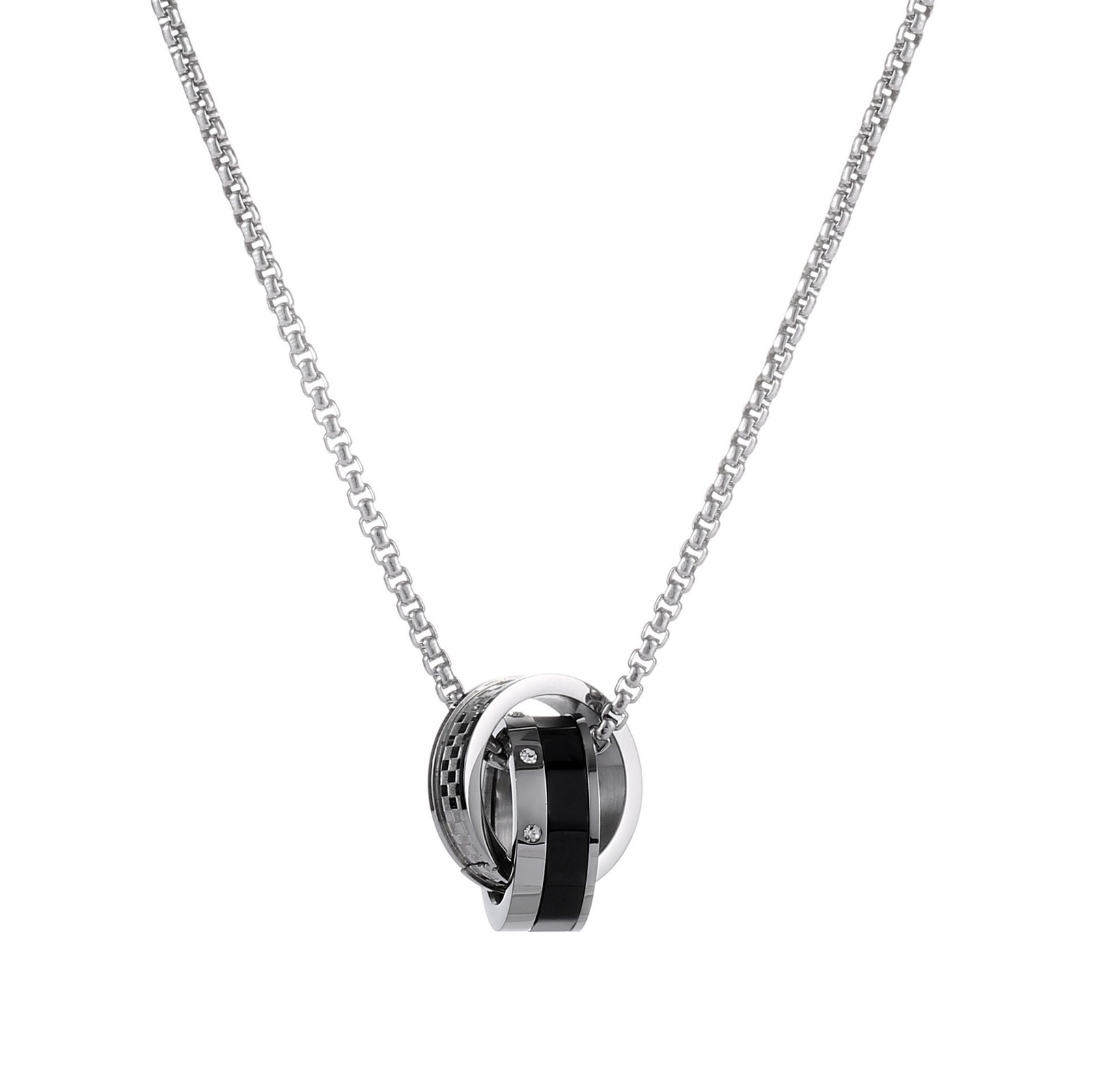 Interlocking Double Ring Stainless Steel Pendant Necklace Unisex Geometric Chain