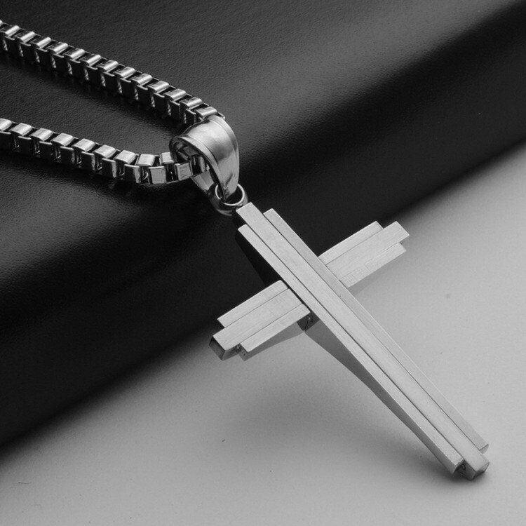 NEW Stainless Steel Silver Jesus Cross Crucifix Pendant Necklace Mens & Womens