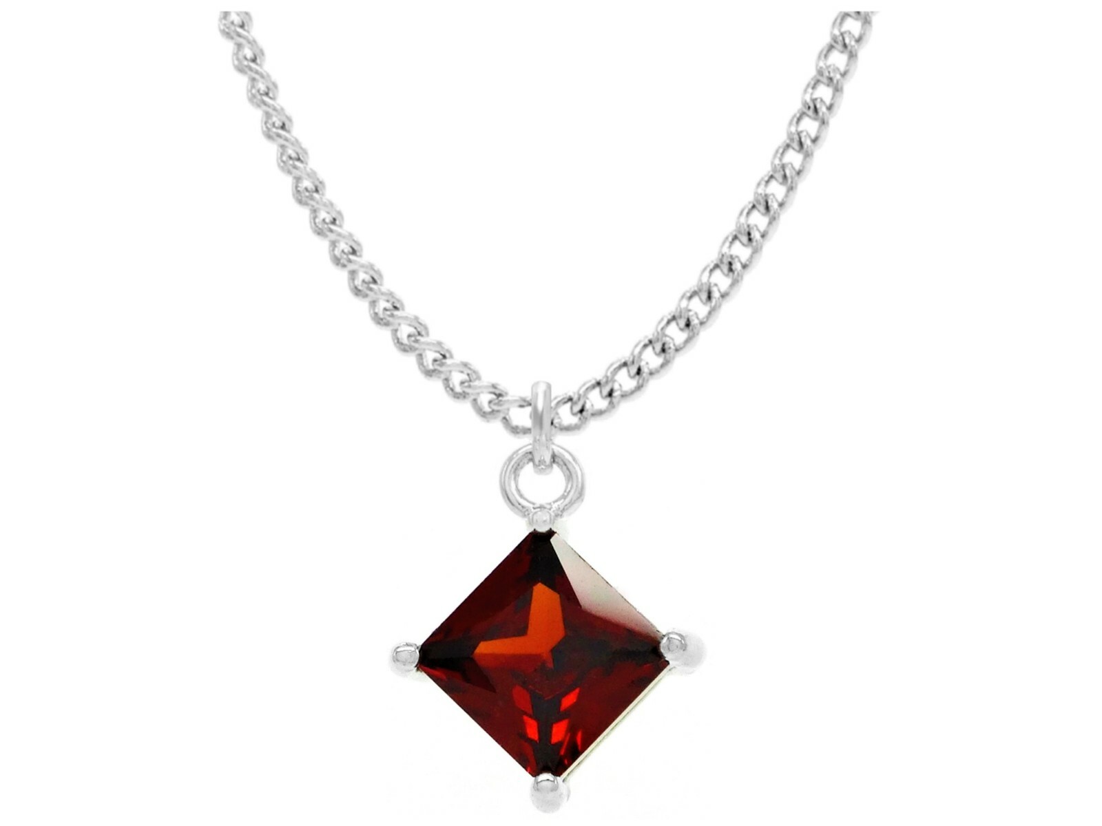 Authentic white gold plated necklace drop red square gem pendant and gift box