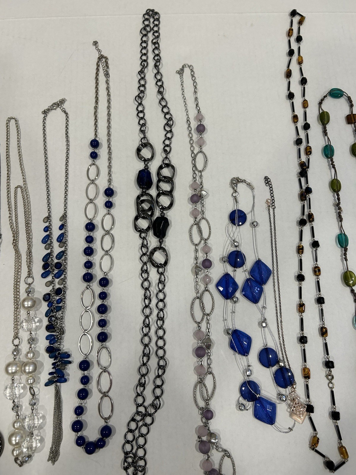 Lot Of 17 Fashion Style Necklaces – Various Beaded, Goldtone Silvertone Blue