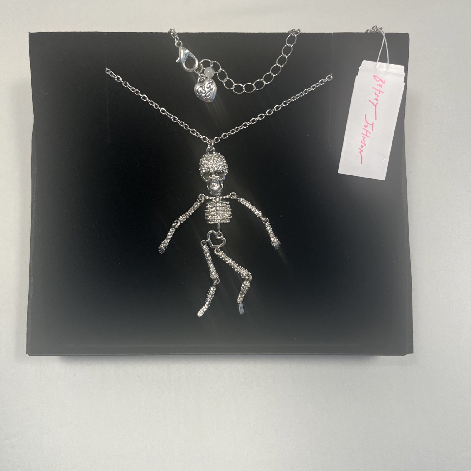 BNWT Betsey Johnson Skeleton Necklace Sparkling Crystal Gemstones XLong Necklace