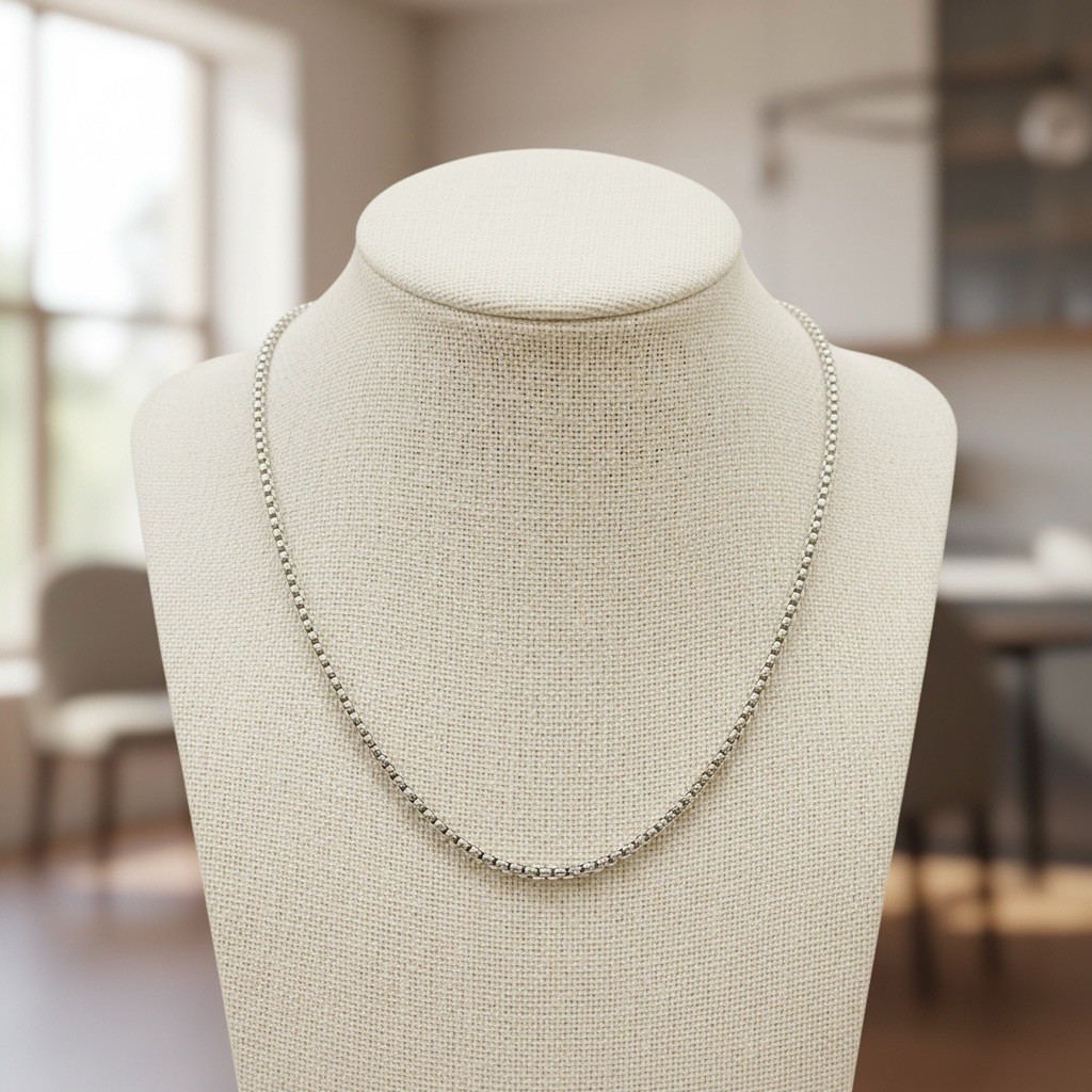 17-19” Silver Tone Box Chain Necklace 3.33mm Adjustable Stainless Steel Unisex