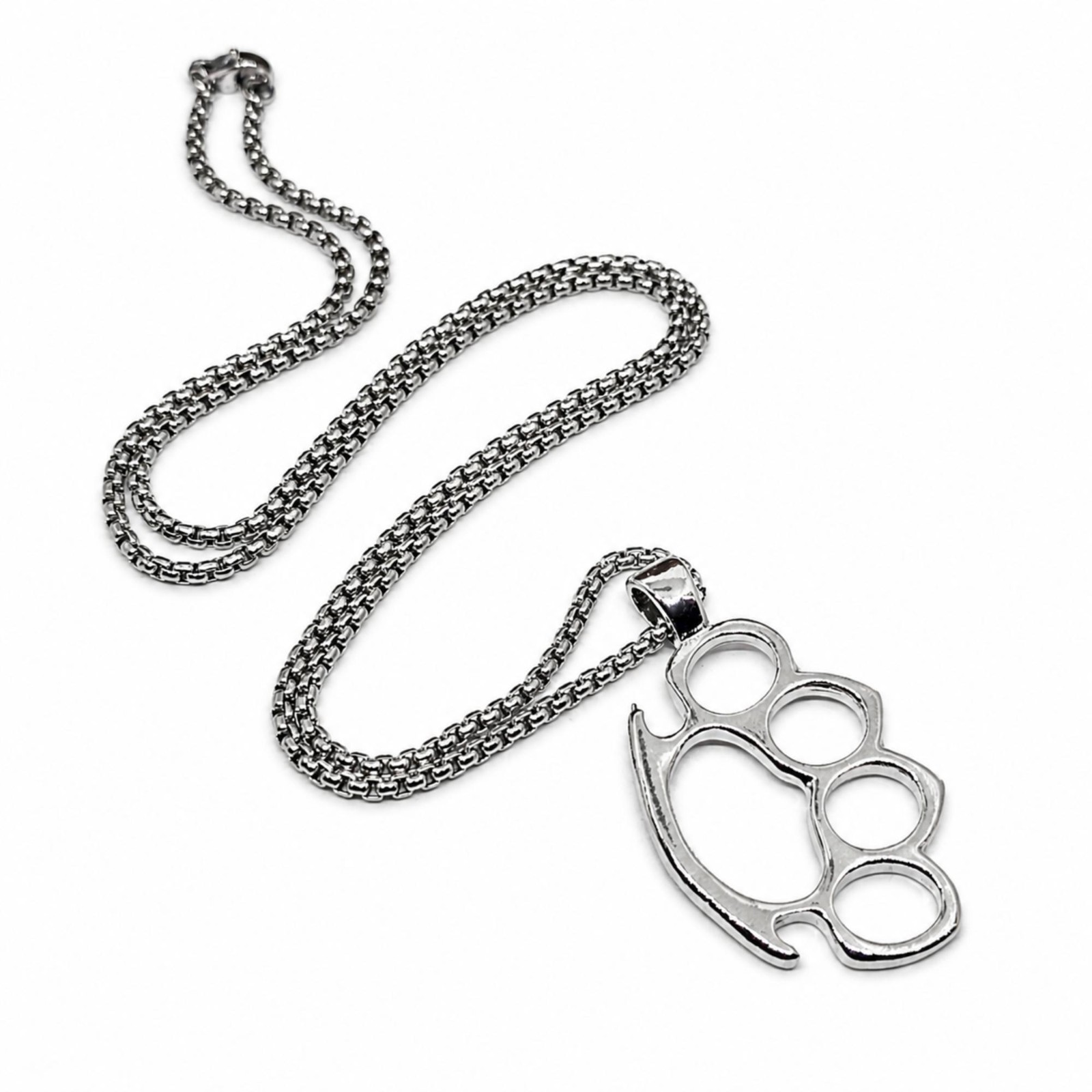 Knuckle Duster Pendant Brass Knuckles Venetian Chain Necklace Jewellery & Boxed