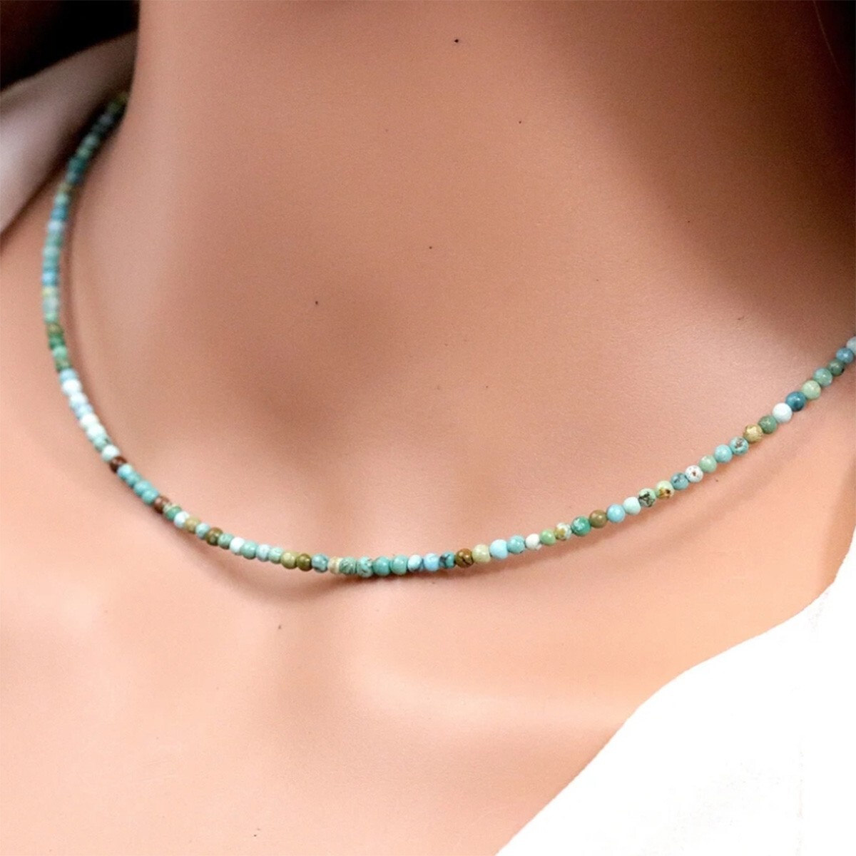 A++ Turquoise Gemstone Beads Dainty Choker Necklace Minimalist Crystal Necklace