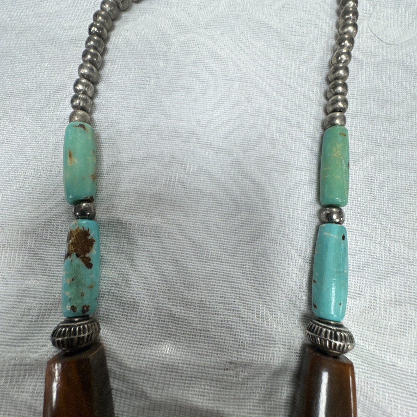 Vintage Bohemian Multi Color Necklace Tibetan Resin Amber with Turquoise Pendant