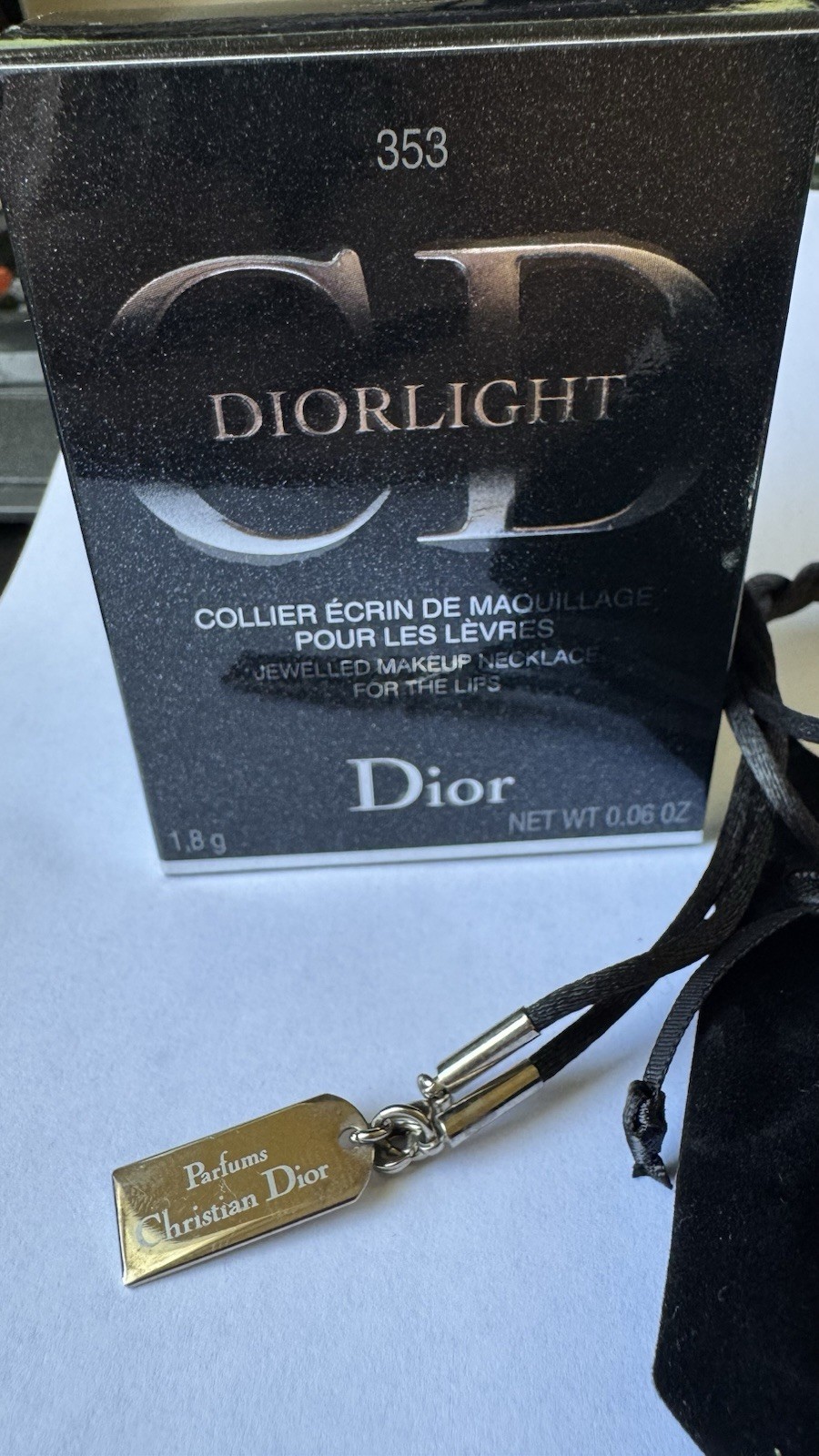 Christian Dior Diorlight Jeweled Necklace Lip Gloss #353 Pink Gem Pouch & Box
