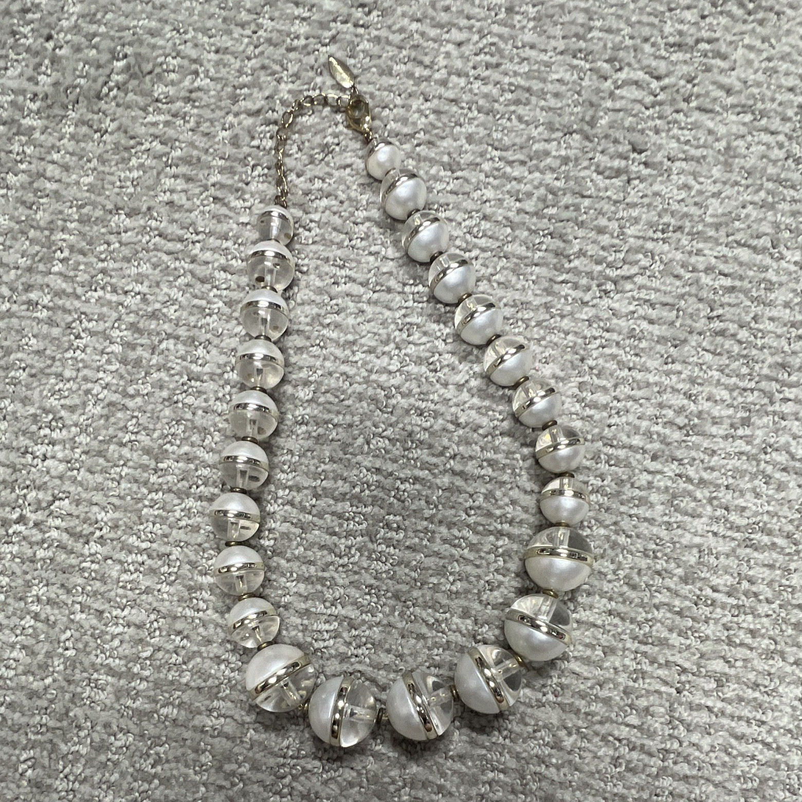 Silver Tone Ball Bead Necklace, Lobster Clasp Closure, No Stone