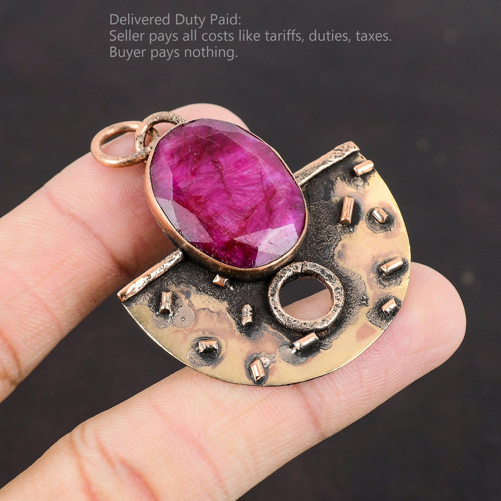 Oval Natural Kashmir Rubi Copper Mother Anniversary Birthday Elegant New Pendant