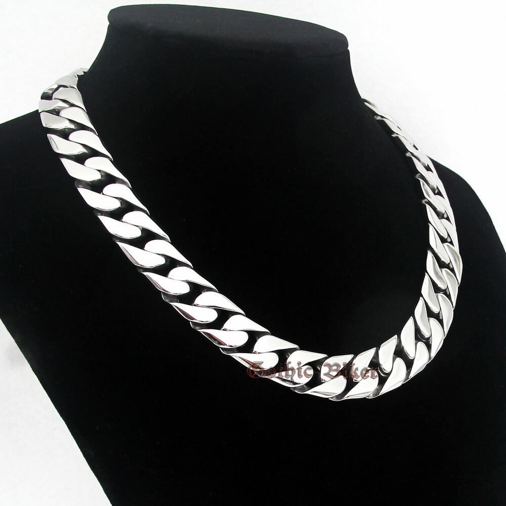 Heavy Stainless Steel Curb Cuban Chain Mens Necklace Bracelet Polish 17mm 18-30″