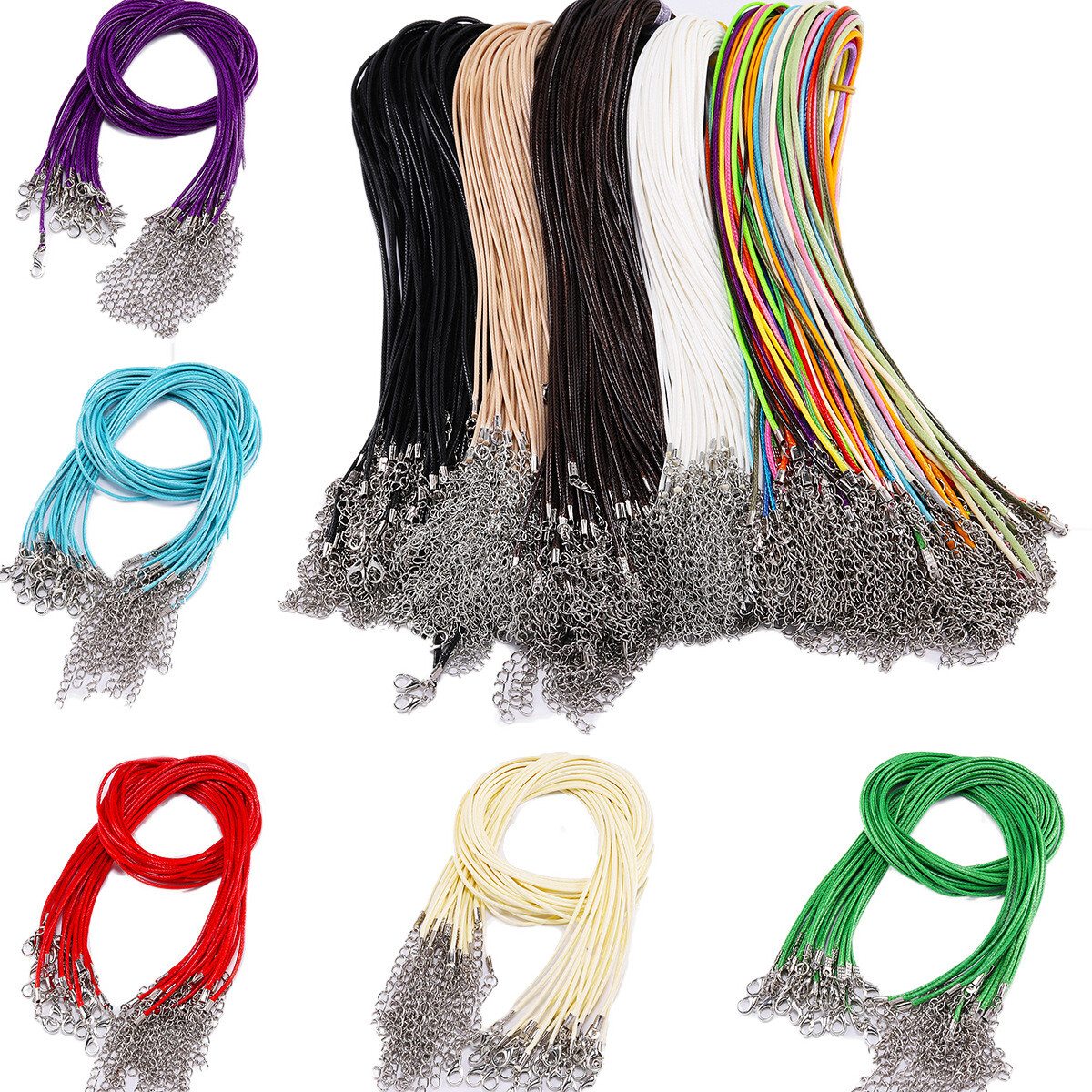 Color 18” Necklace Braided Leather Rope Jewelry Making Chain Cord w/Clasp Lots