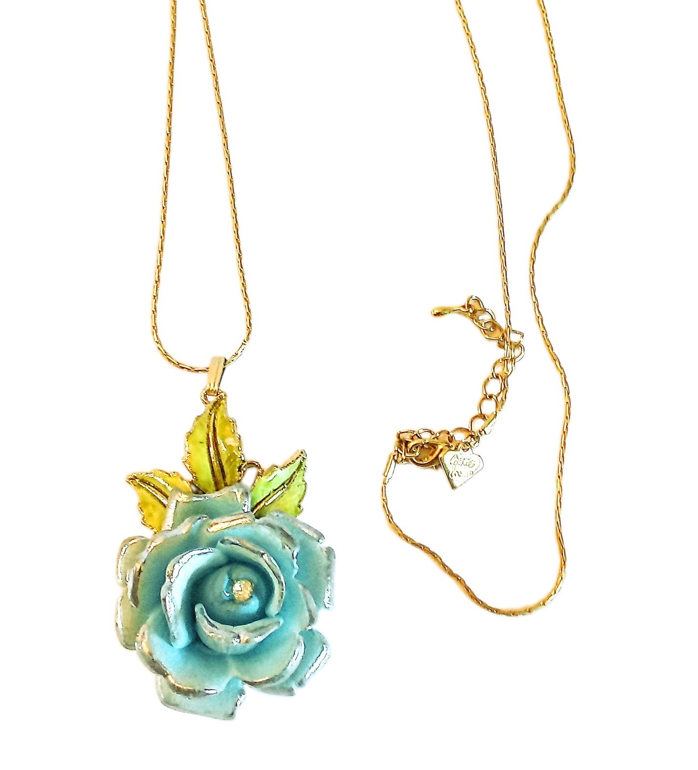 Dainty Blue Rose Pendant Necklace