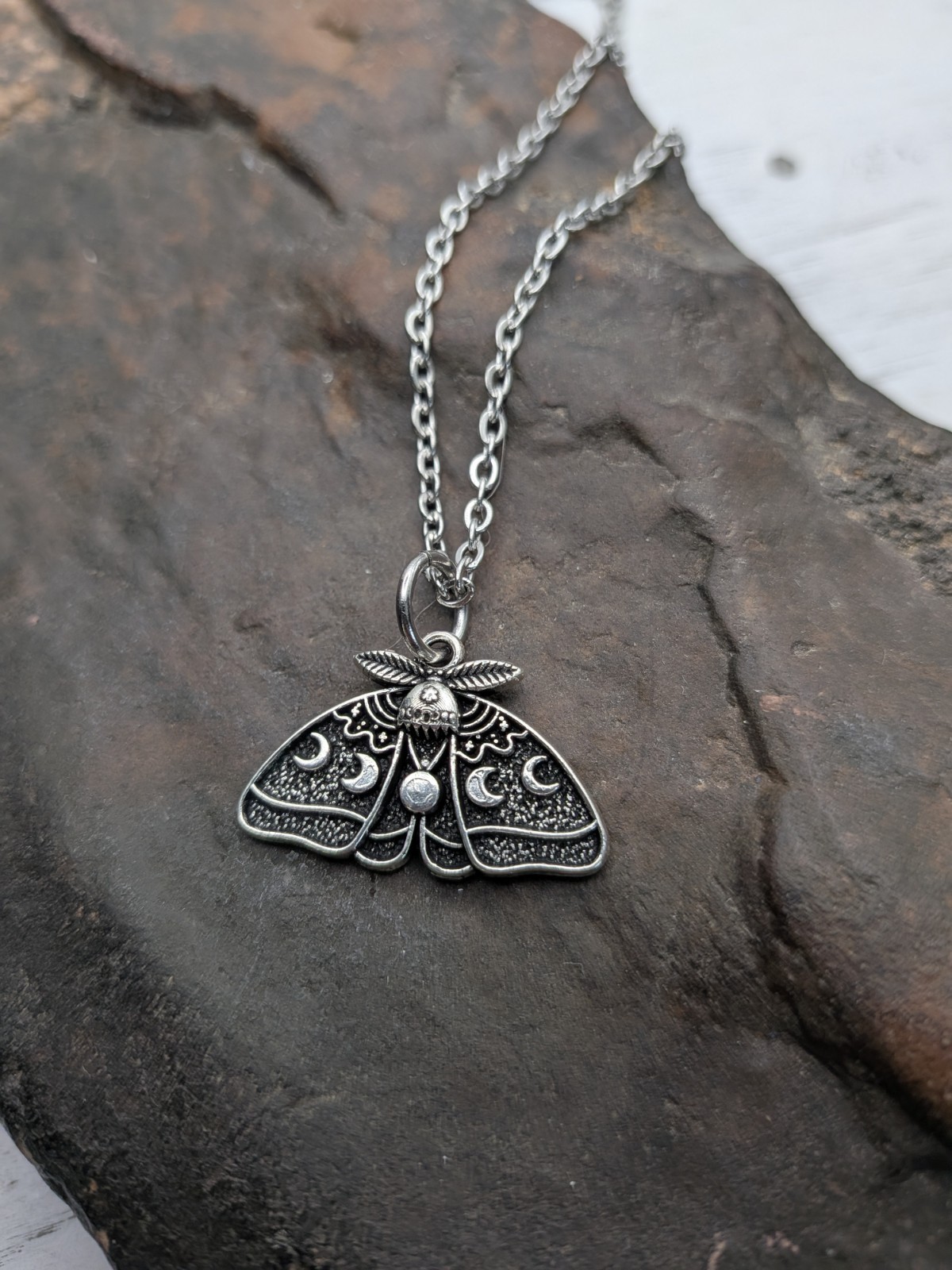 Luna Moth Pendant Necklace / Moon Phases / Nature Jewelry