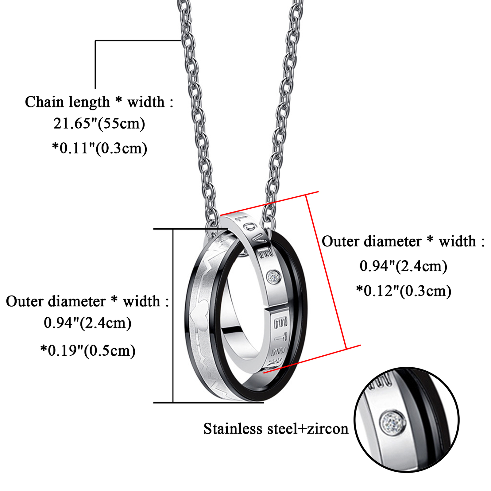 2pc Couples Eternal Love Interlocking Ring Pendant Necklace Valentine’s Day Gift