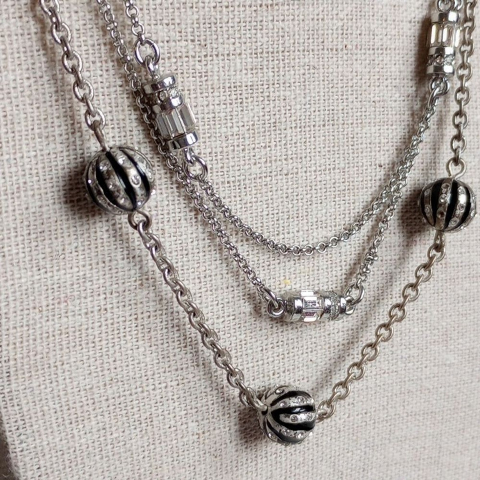 18in & 32in Set Of Fashion Necklaces Art Deco Style station Silvertone Crystal