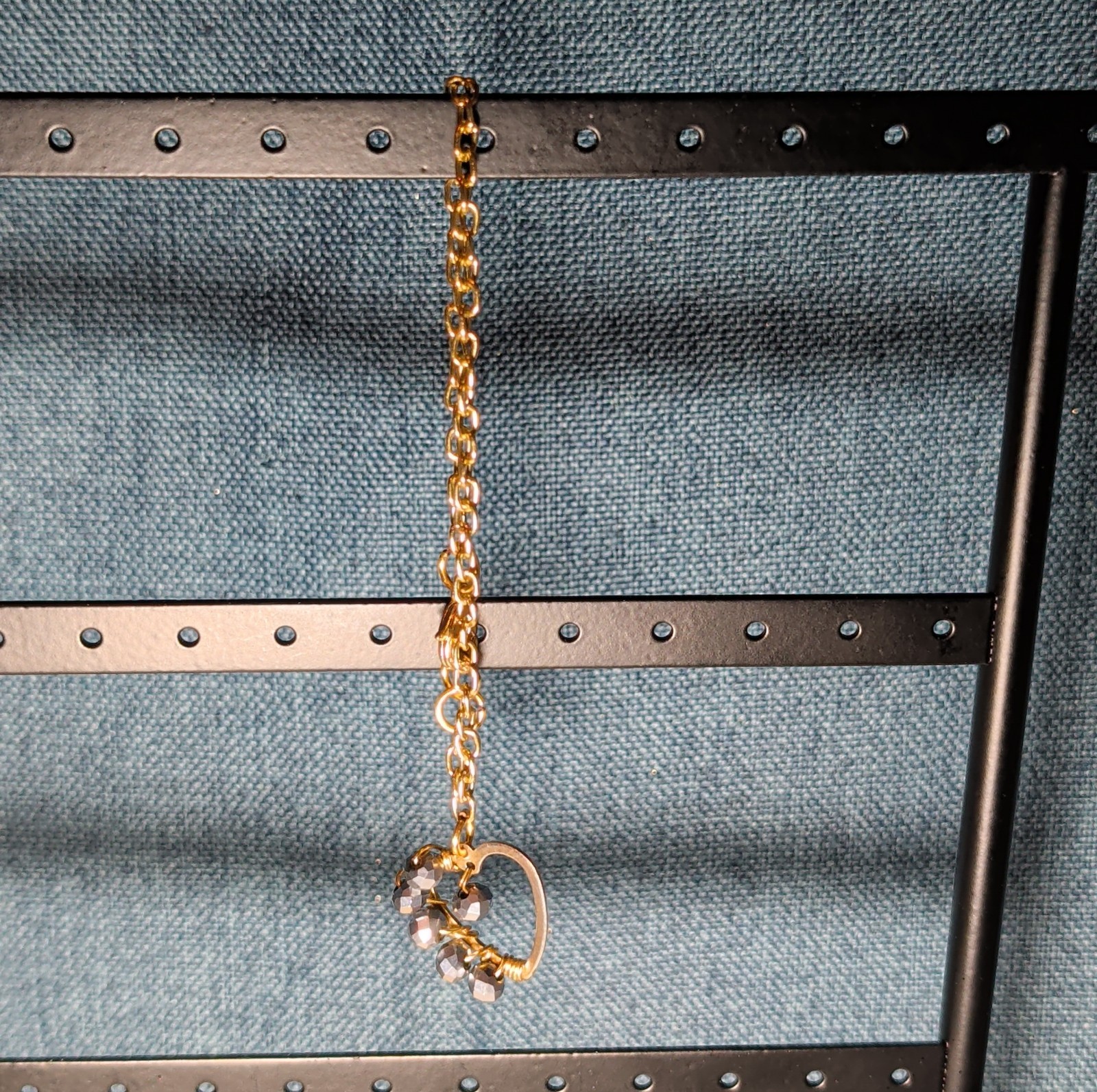 Wire Wrapped Heart Bracelet Gold Tone Hematite Bead Boho