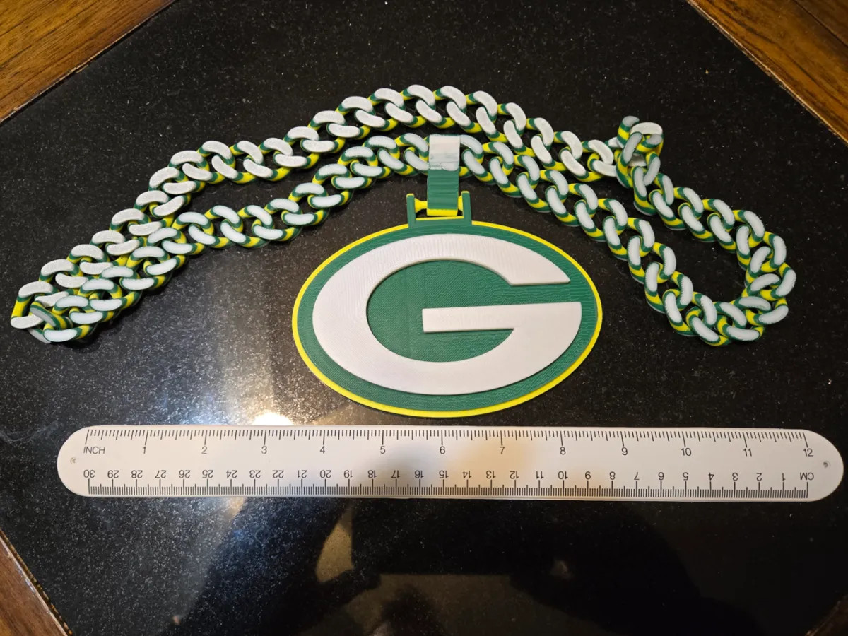 Cuban Style Packers Chain 3D Printed Cuban Link Necklace Sports Fan Bling