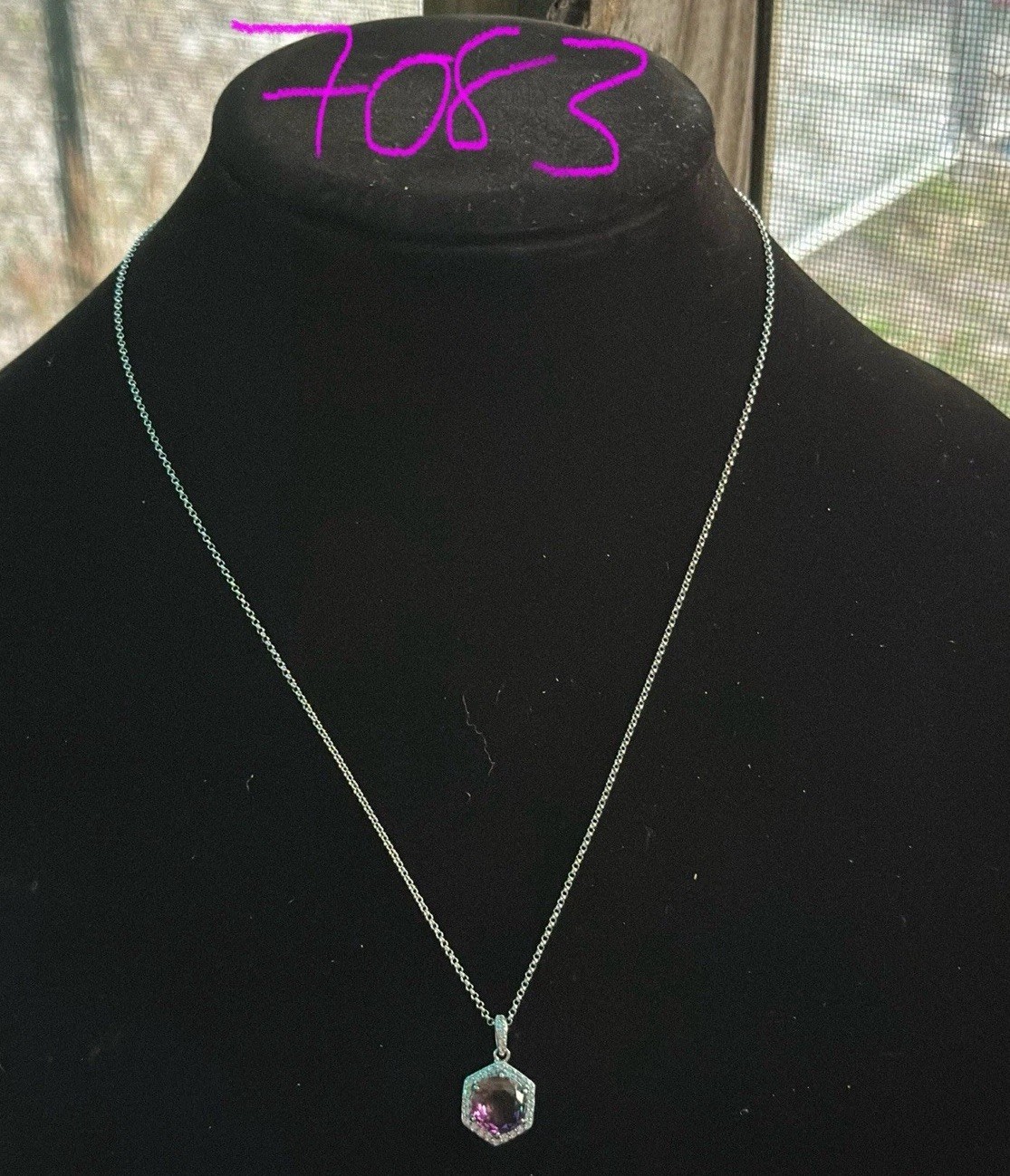 Bomb Party Watermelon Bi-Color Crystal Hexagon Necklace 18” Preowned