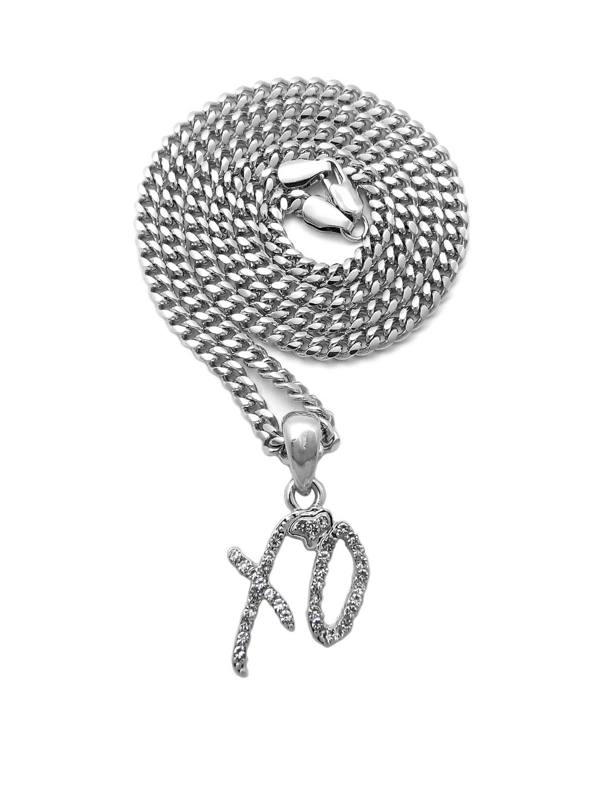 Mini Iced XO Gang Pendant 18″~24″ Box Cuban Rope Chain Stainless Steel Necklace