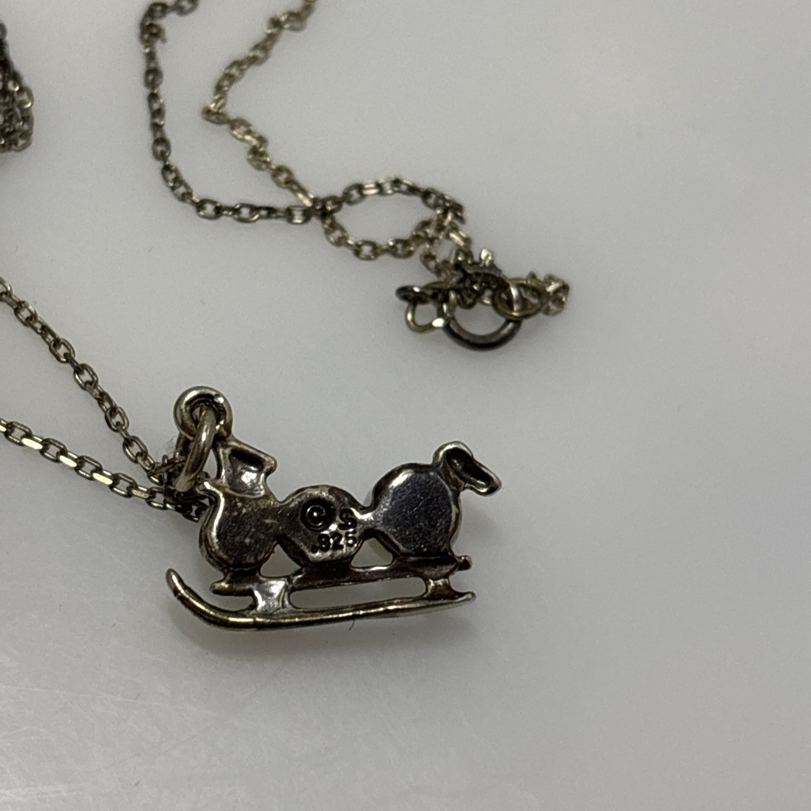 Sterling Silver Pearl Snowman On Sled Pendant Necklace Charm 18″ 14C