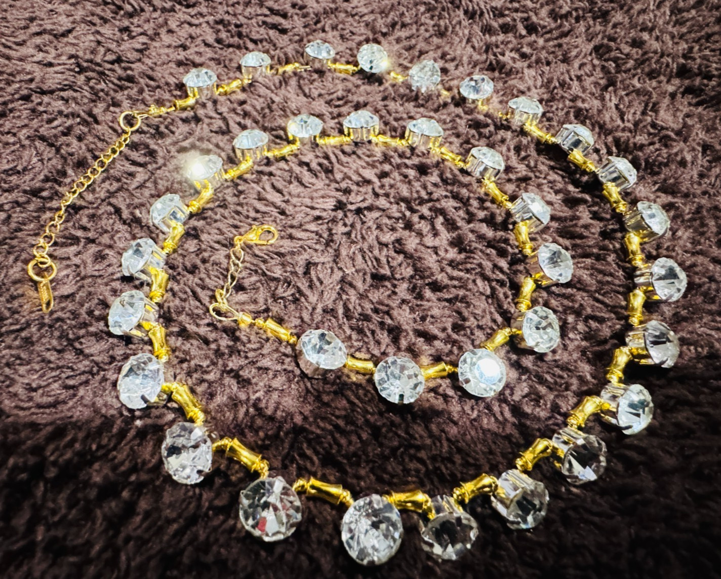 Tennis Necklace Chain White Colorless Rhinestone 10 mm Gold 24 in + 2 in Adj