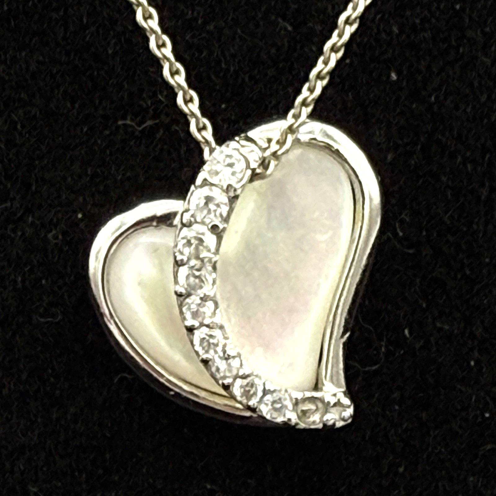 Sterling Silver MOP & CZ Heart on an 16” Italy 925 Chain Valentine