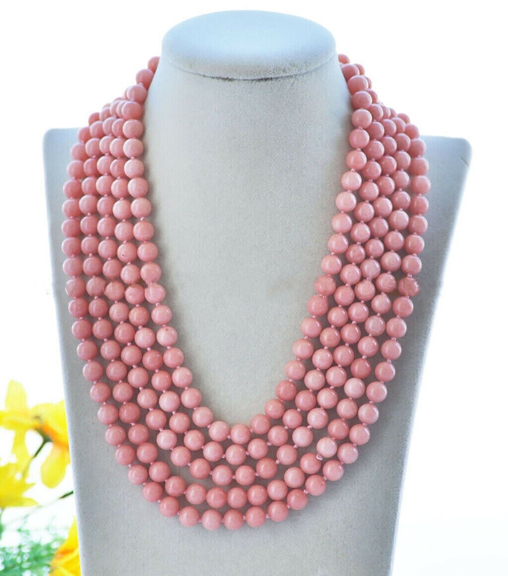 Long 16-100” 8mm Natural Pink Rhodochrosite Round Gems Beads Jewelry Necklace