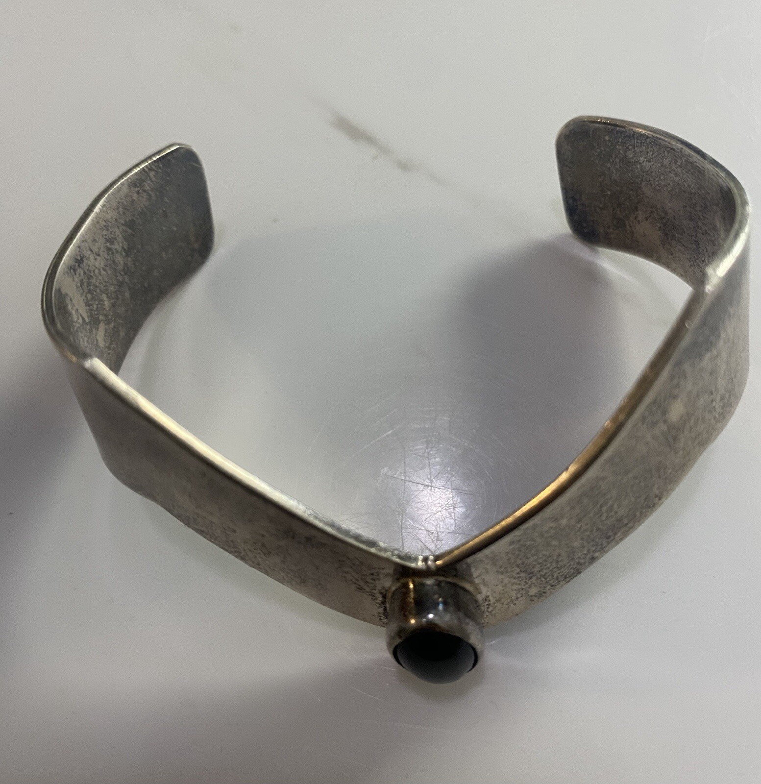 Silver Cuff Bracelet With Black Stone