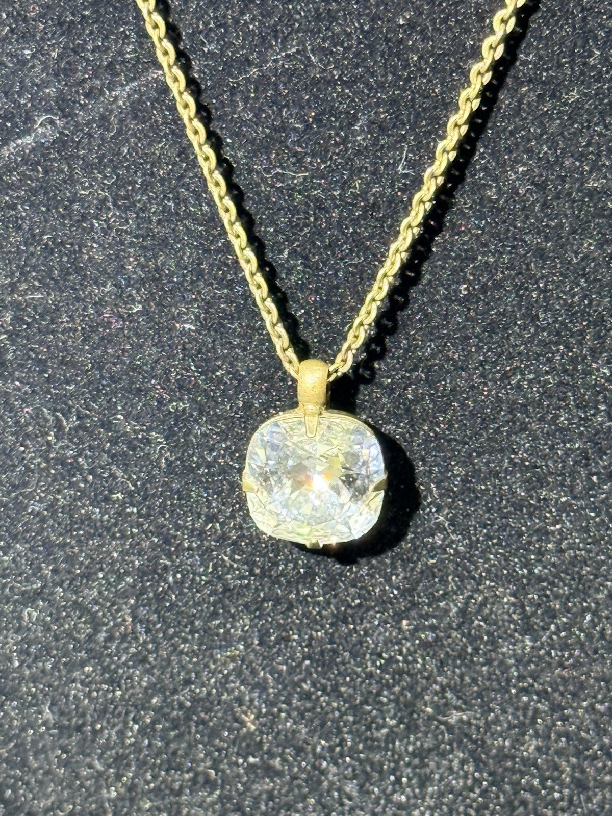 Sorrelli Necklace Cushion-Cut Clear Crystal Pendant 12mm 16-20in Antique Gold