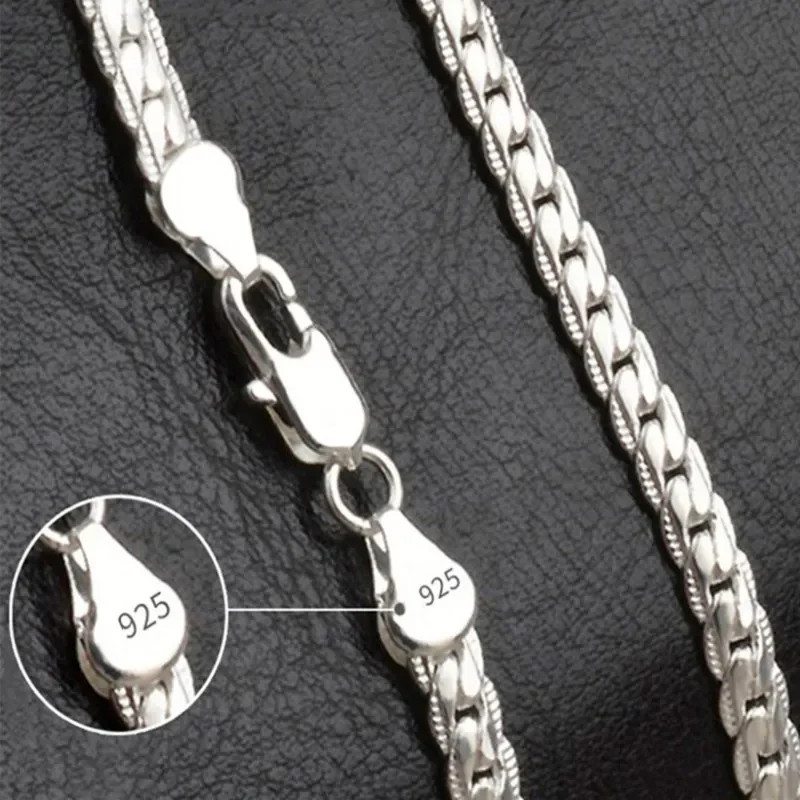 Sterling Silver 6MM Full Sideways Chain Necklace for Women Men Fashion.