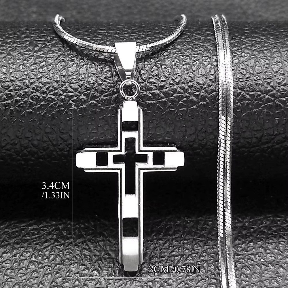 60cm Gold Stainless Steel Cross Necklace for Men Mens Chain Pendant Jewelry Gift