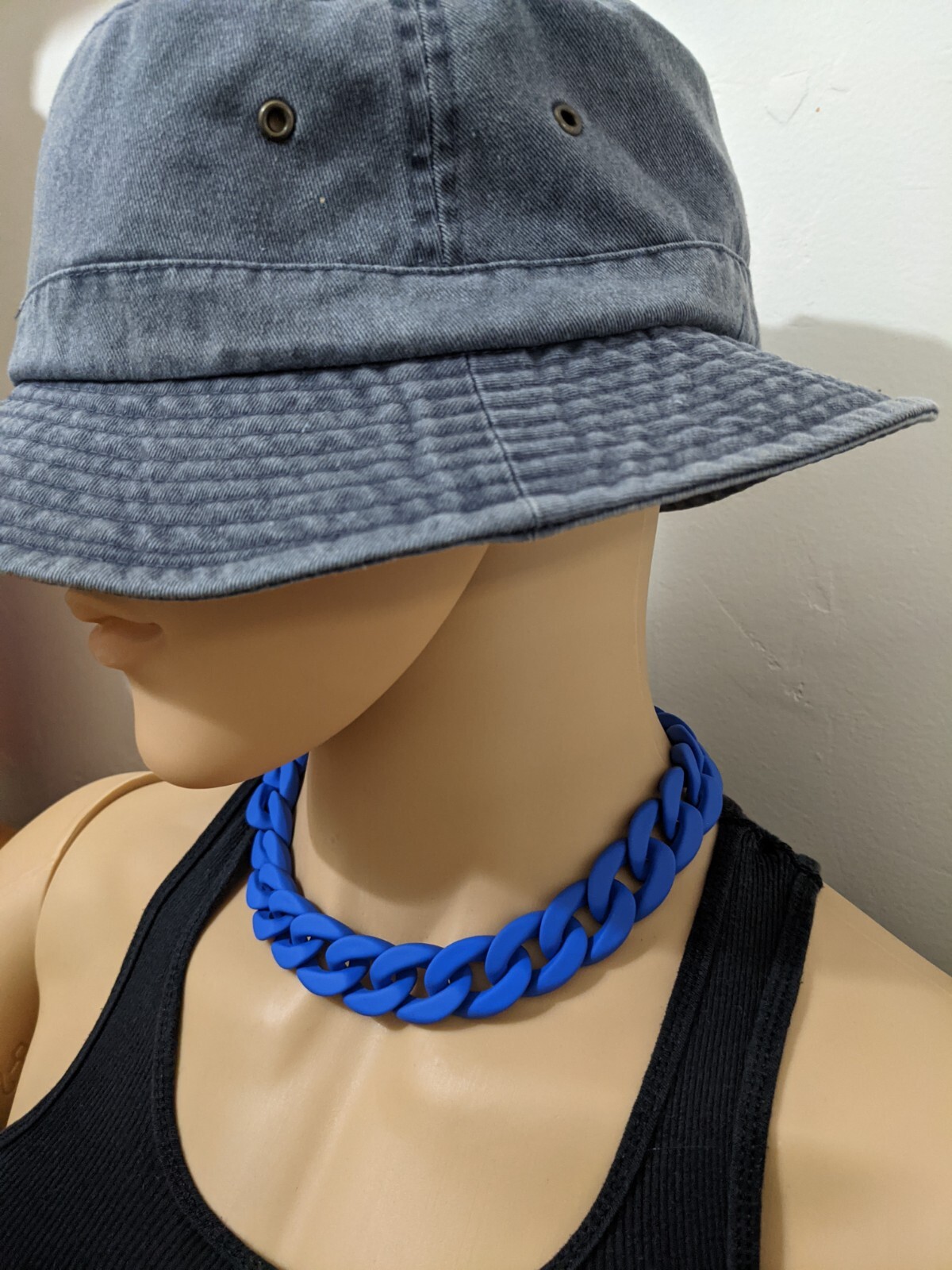 Men Chunky Chain Necklace Streetwear Blue Acrylic Material One Size 21 in Length