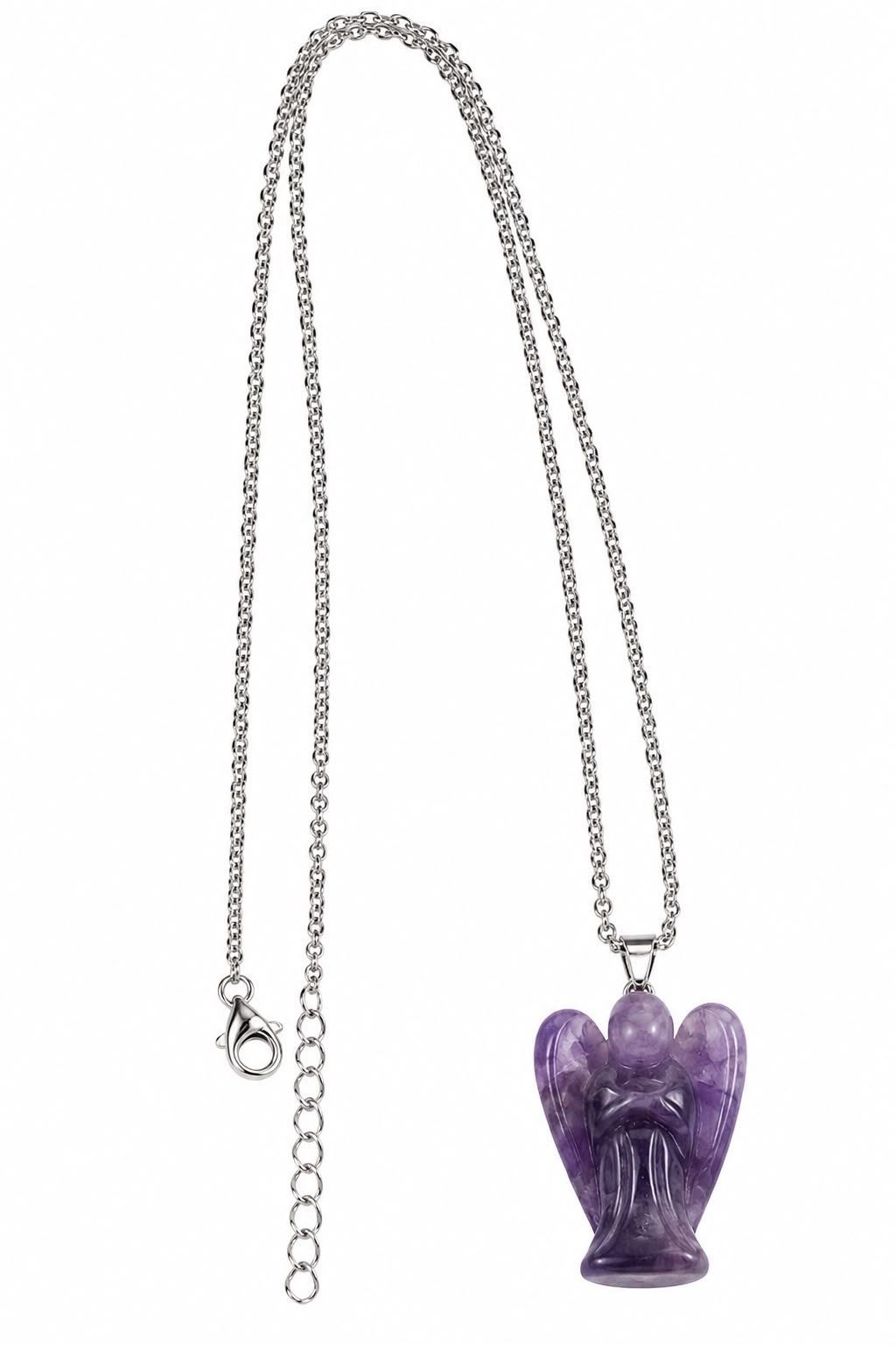 Amethyst Purple Angel Pendant Necklace Silver Plated Cable Chain Adjustable