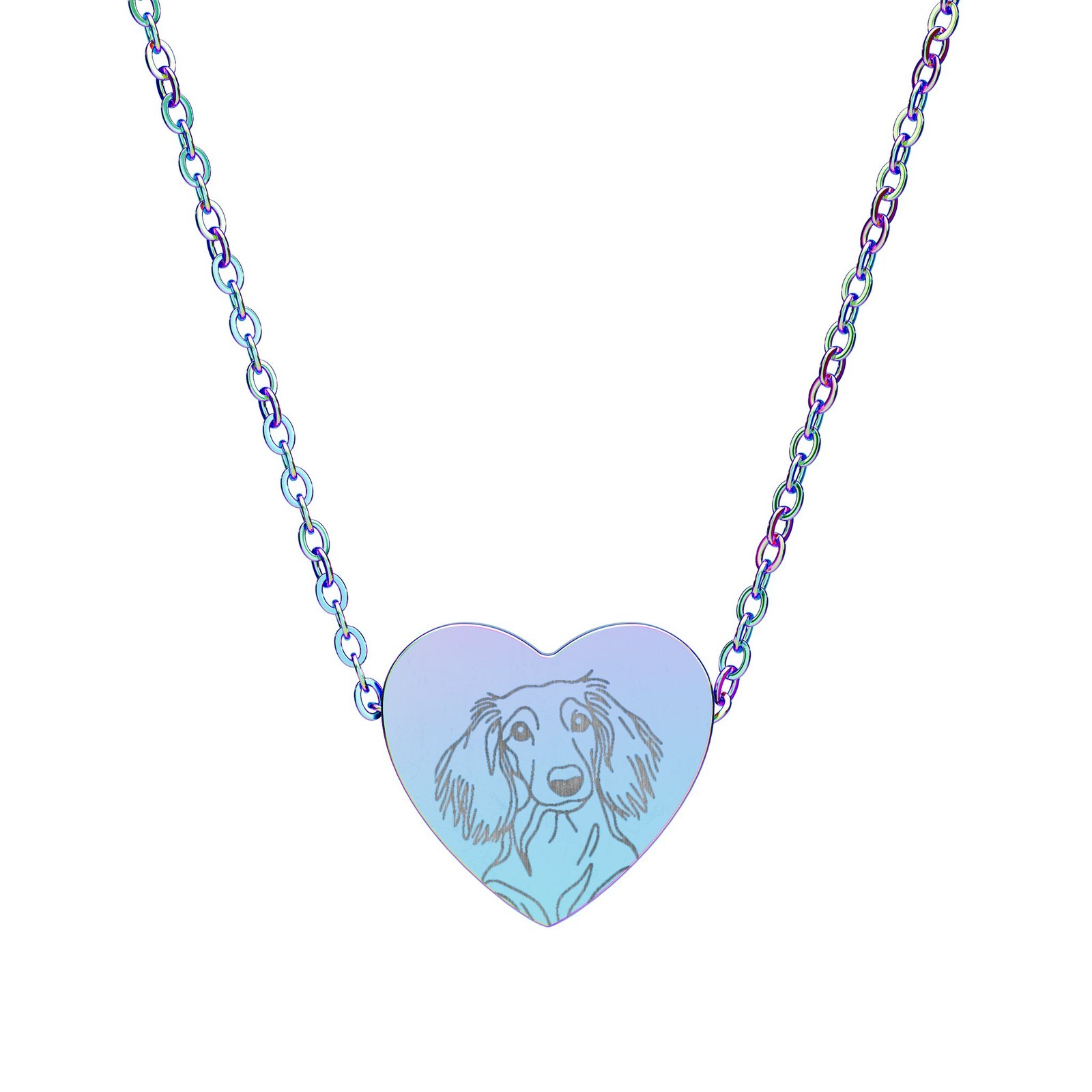 Long-Haired Dachshund Engraved Heart Necklace