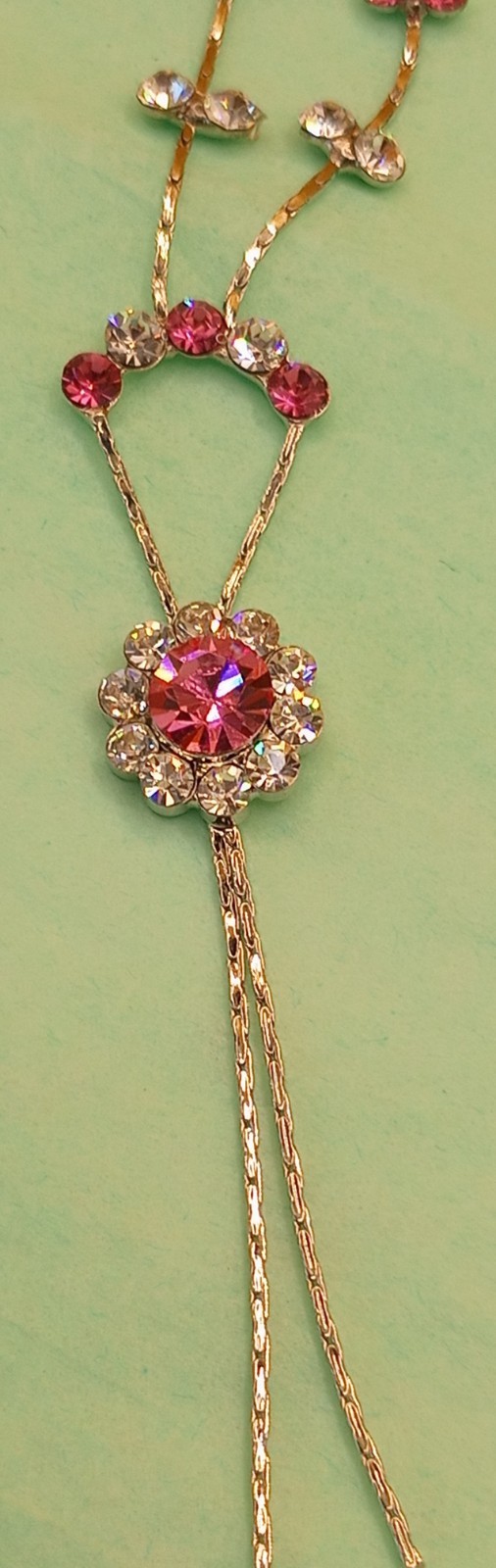 SPlated Ydrop Necklace WPink&White/ColorLess Rhinestones Flower Shape Drop
