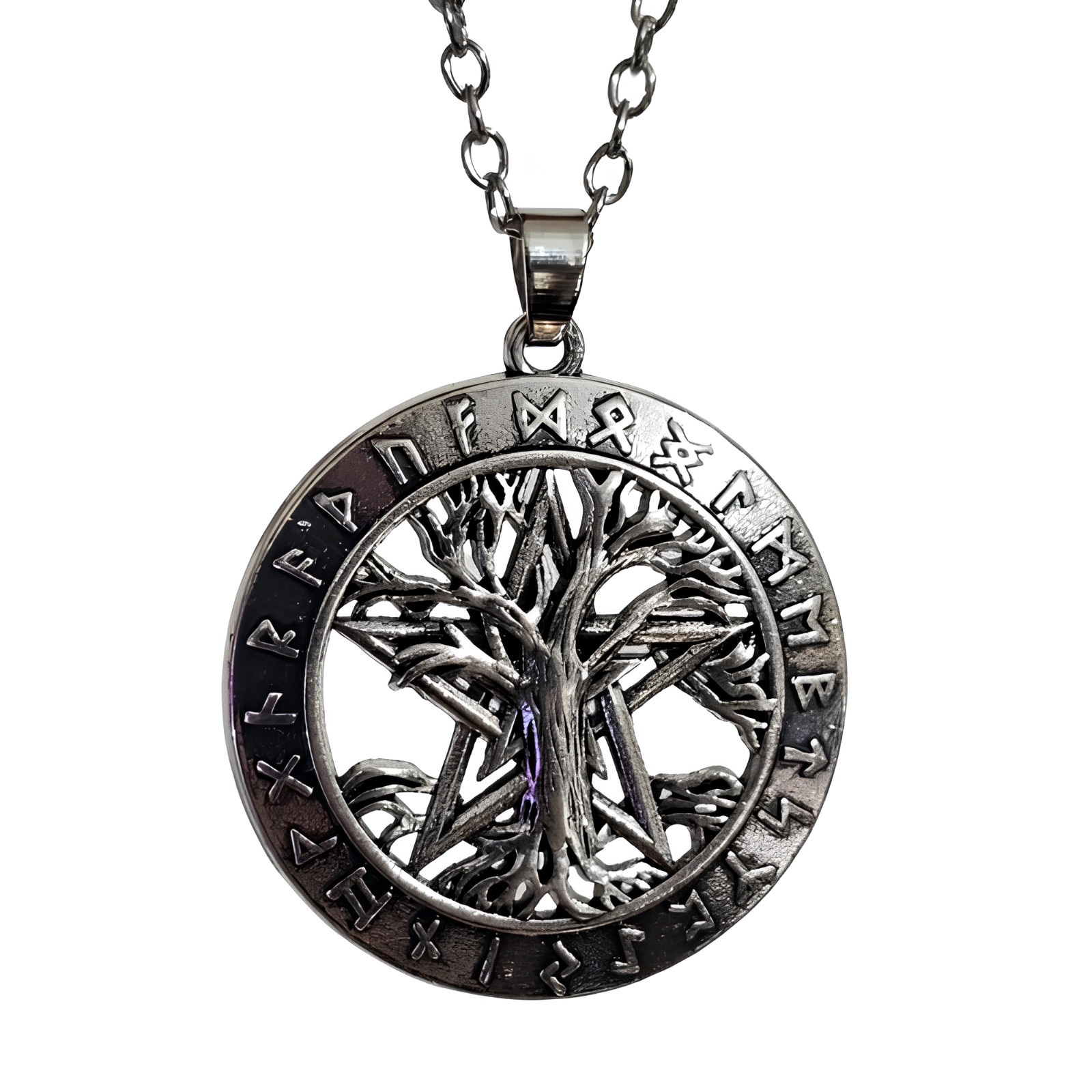 Pentacle Tree of Life Necklace Pendant Chain Necklace Rune Pagan Wicca Jewellery